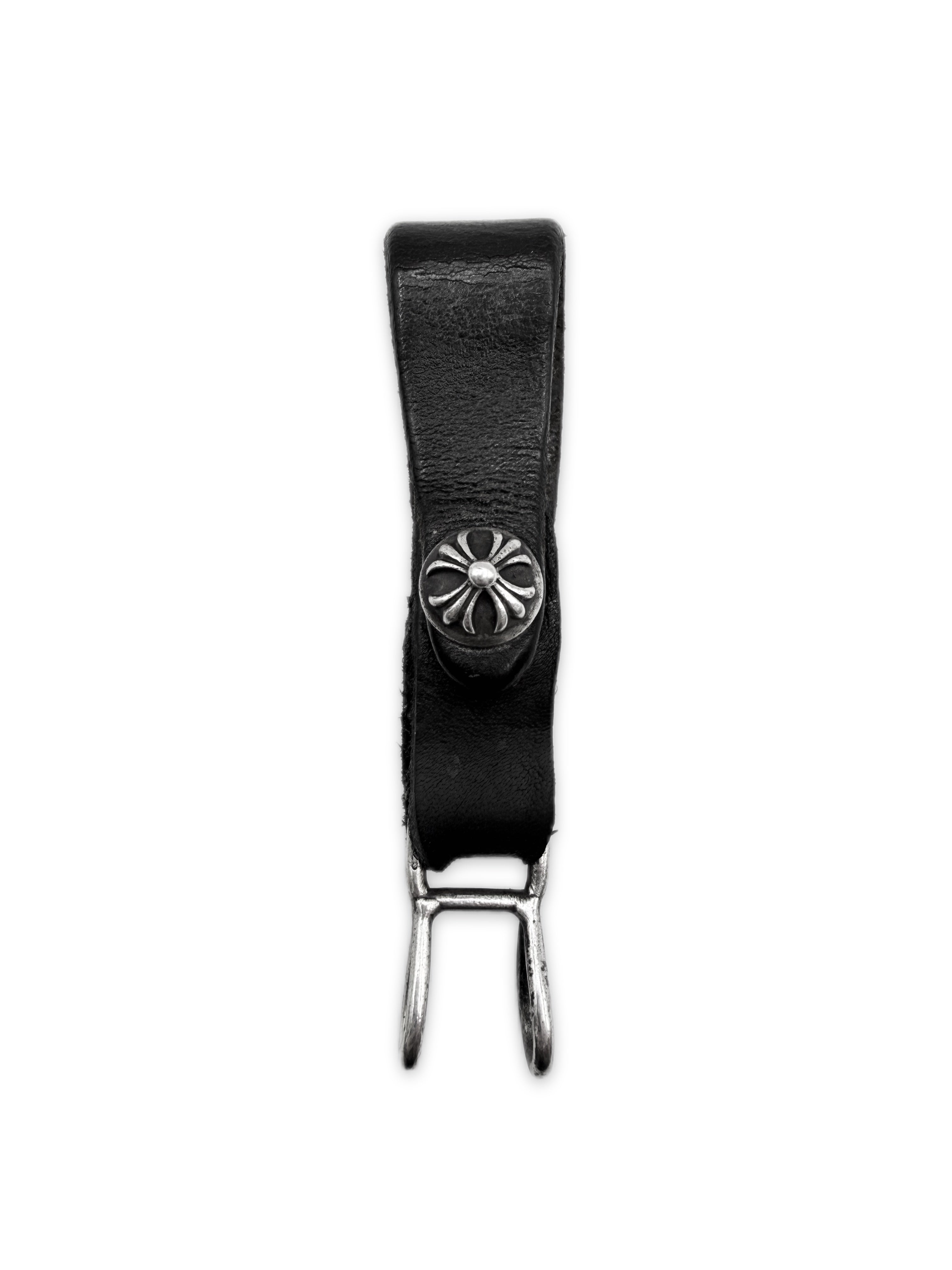 Chrome Hearts Black Leather Plus Button Belt Loop Keychain