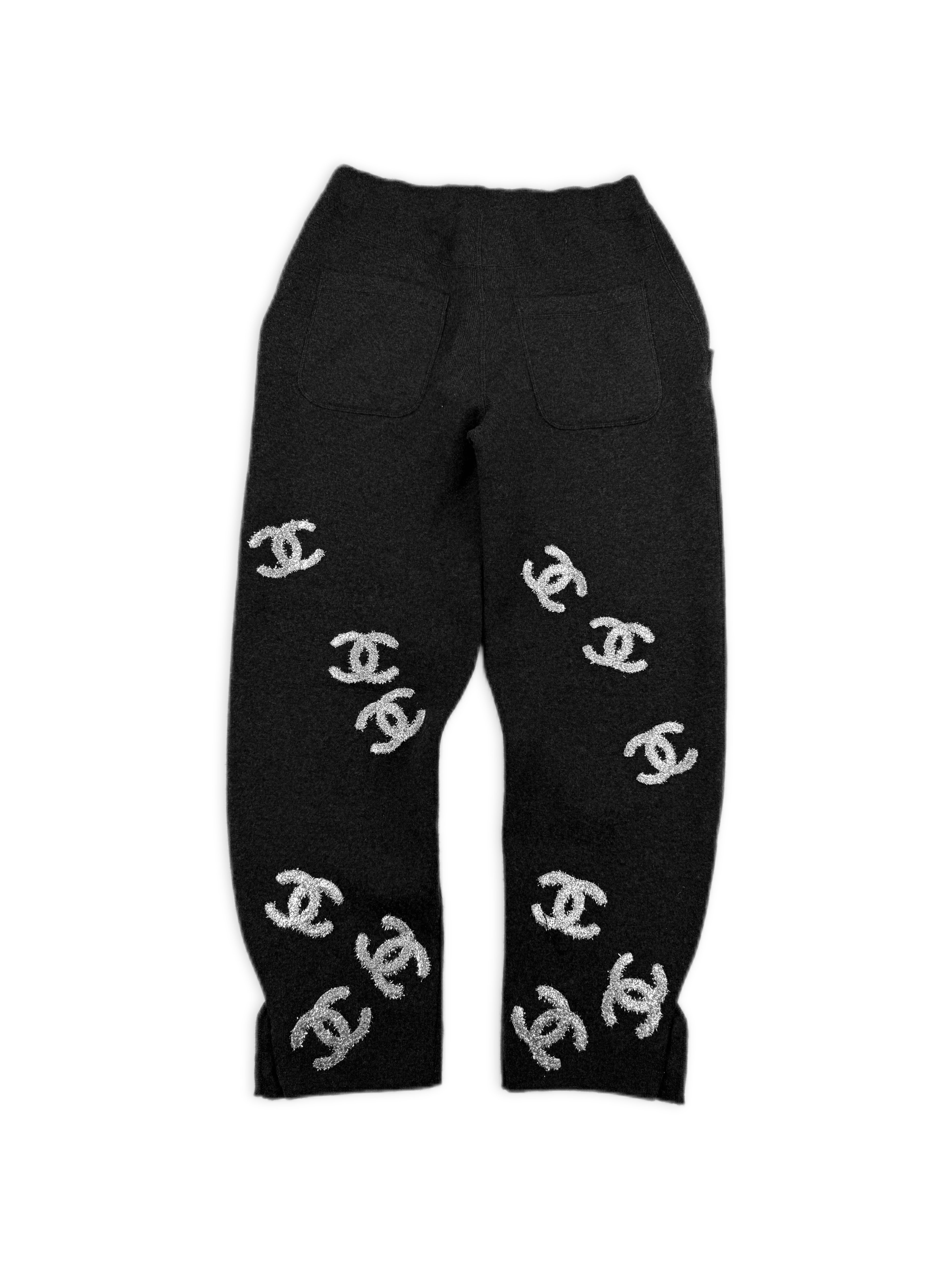 2022 Chanel Glitter CC Logo Cashmere Pants