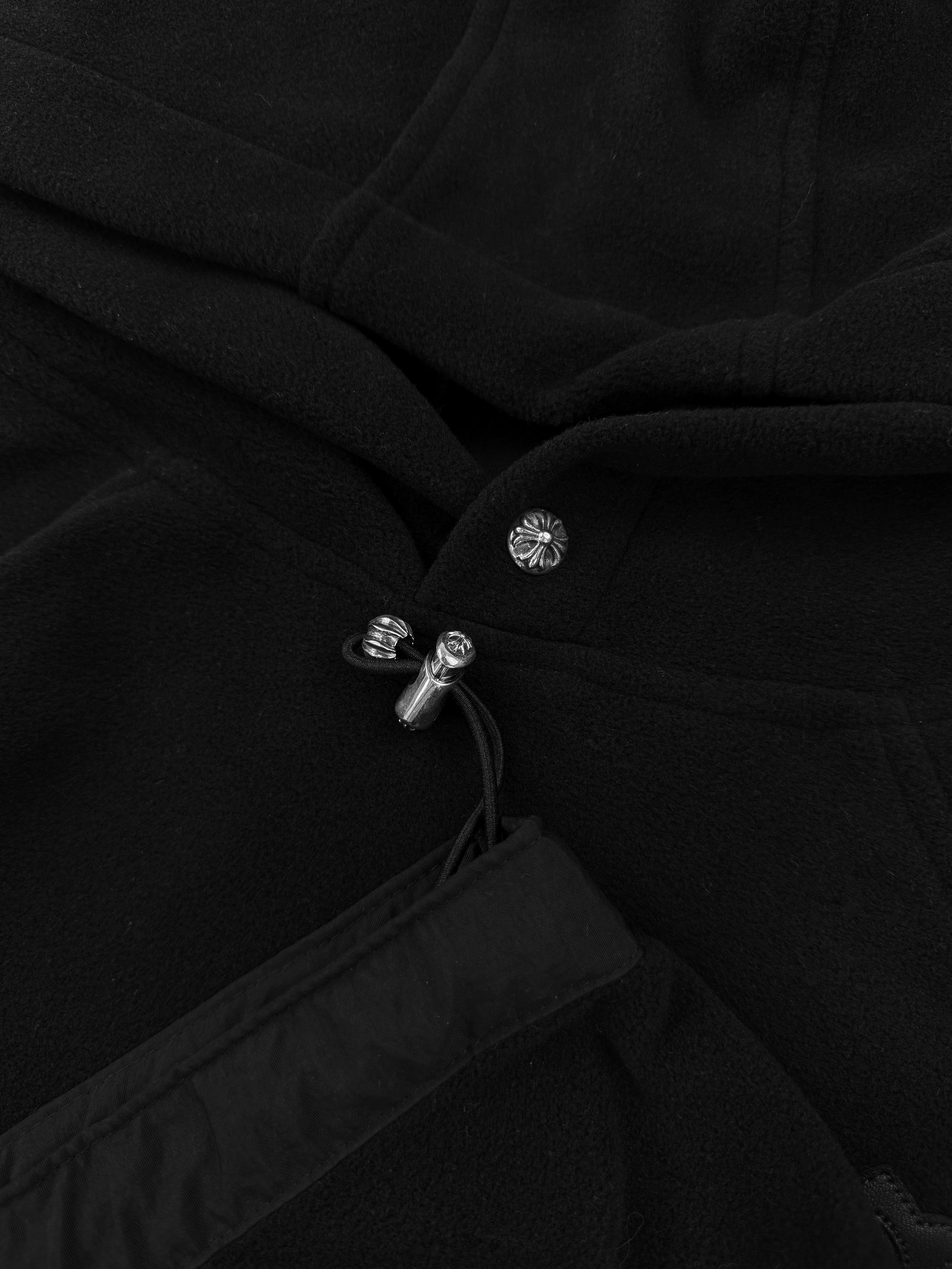 Chrome Hearts Plus Leather Patch Fleece Black Hoodie