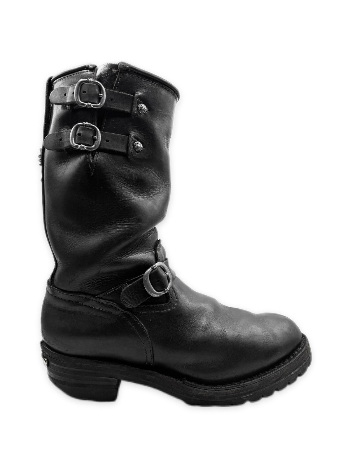 Chrome Hearts x Wesco Engineer Triple Gunslinger Black Leather Boots