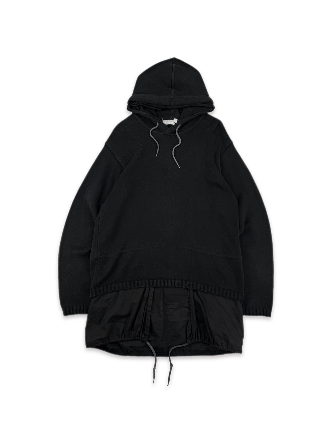 AW98 Helmut Lang Black Layered Patched Sleeve Hoodie