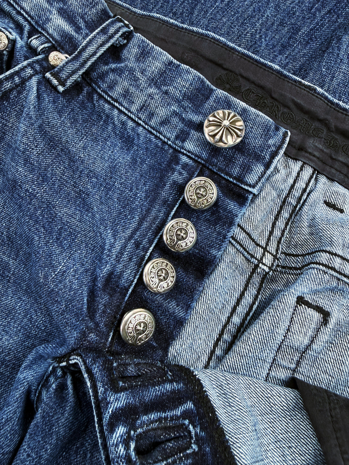 Chrome Hearts FU Cut Flared Heel Bite Blue Wash Long Denim Jeans