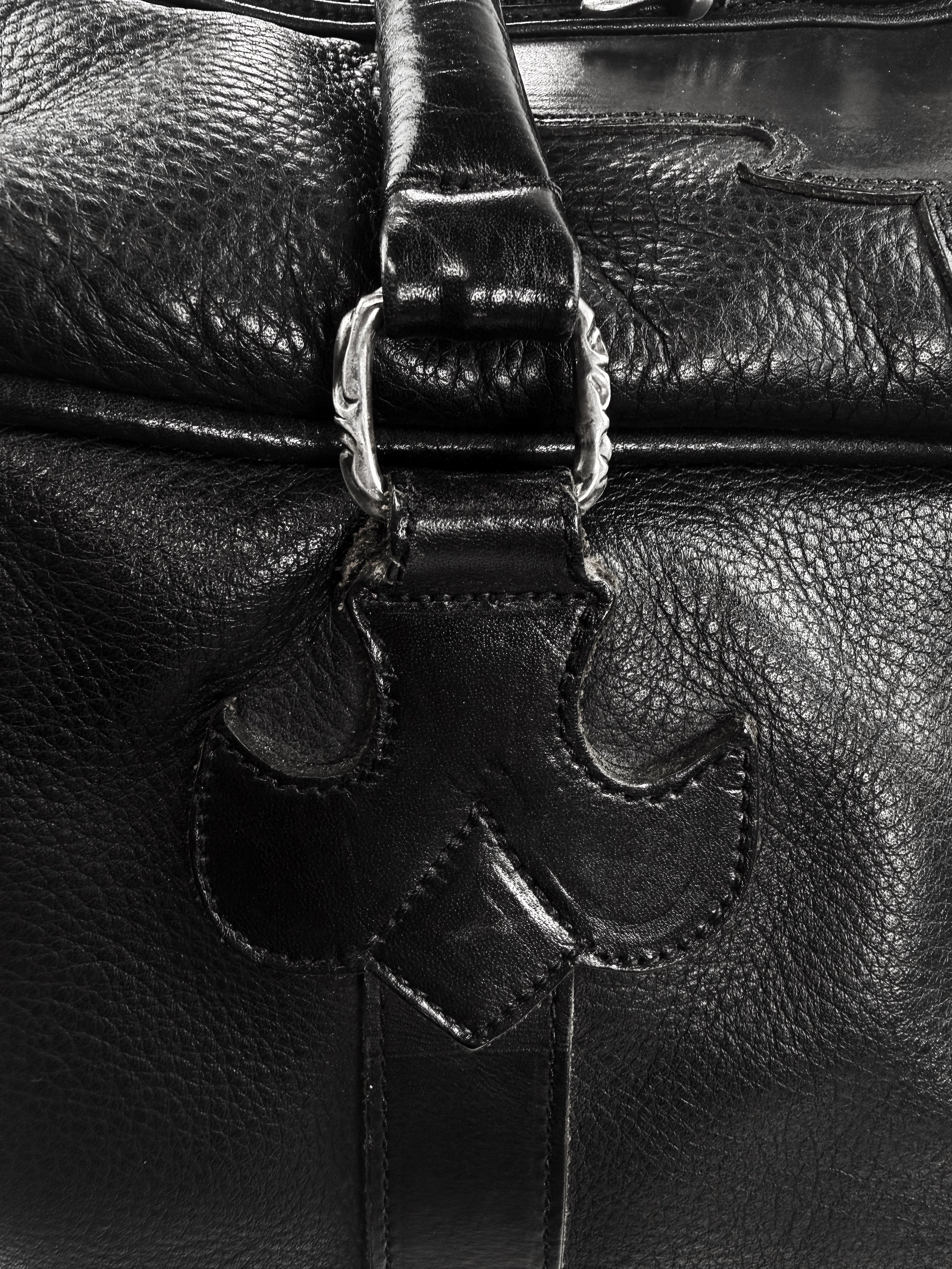 Chrome Hearts Fleur Black Leather Large Weekender Duffle Bag