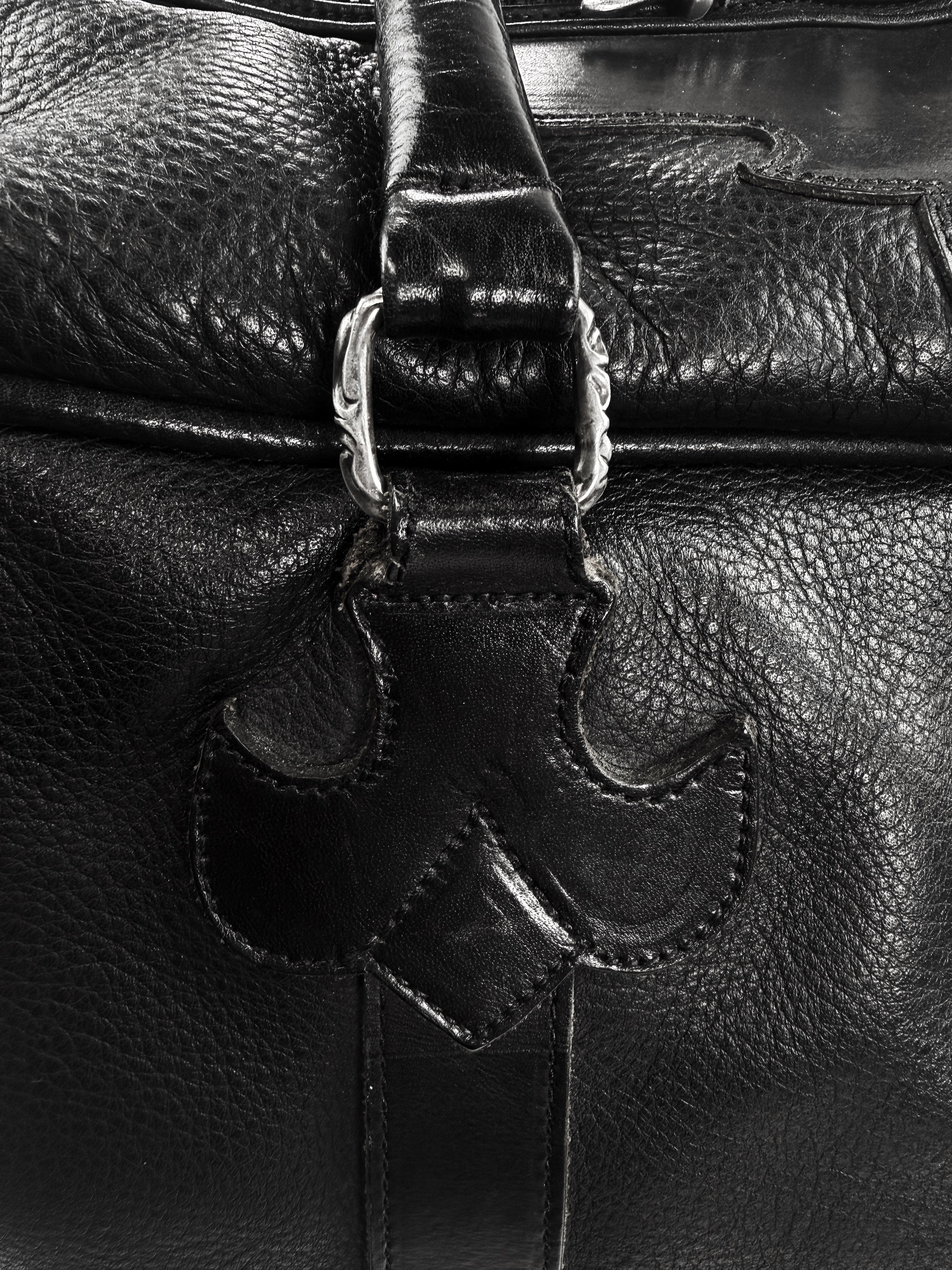 Chrome Hearts Fleur Black Leather Large Weekender Duffle Bag