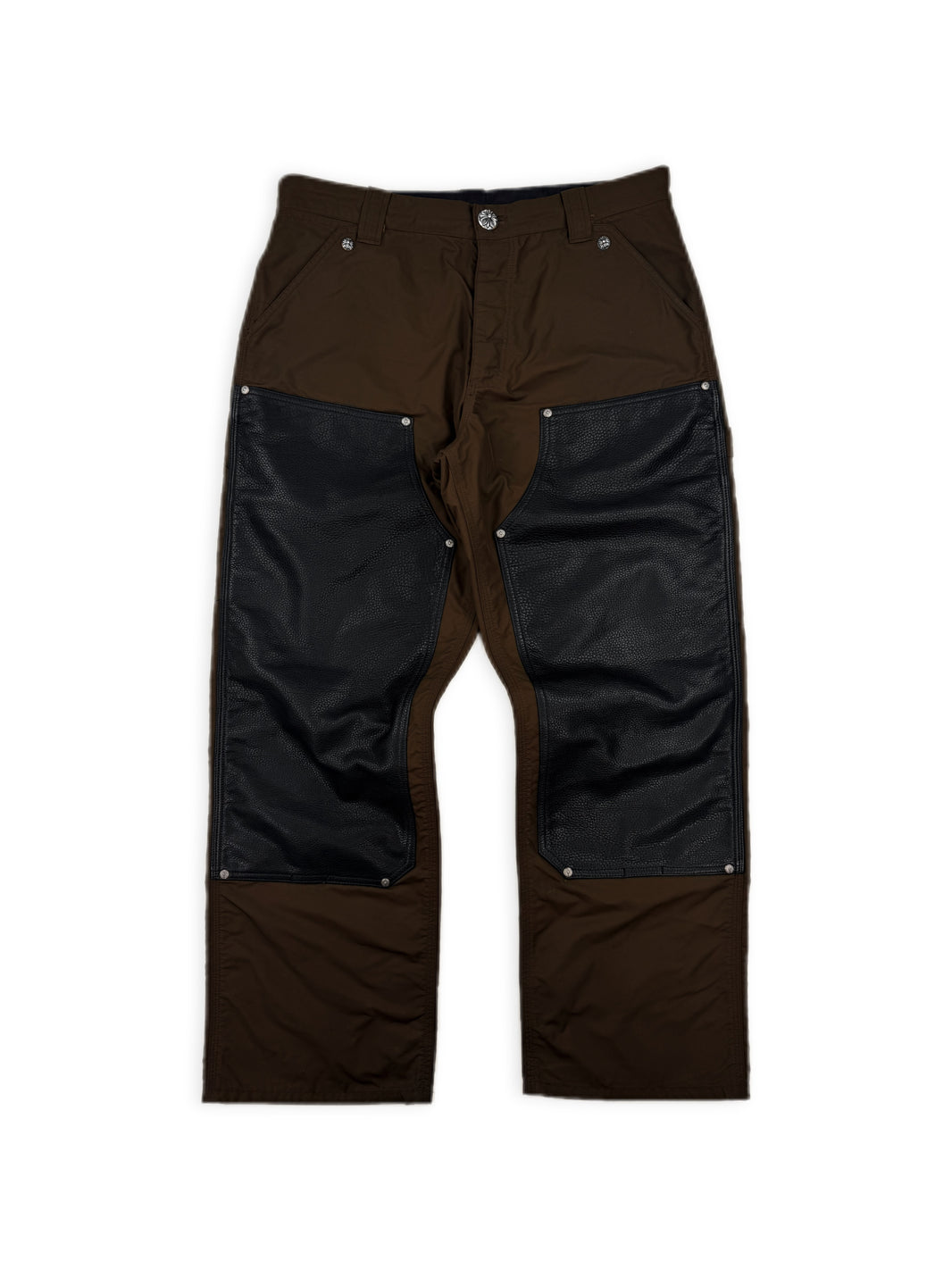 Chrome Hearts Pink Cross Patch Leather Brown Double Knee Carpenter Pants