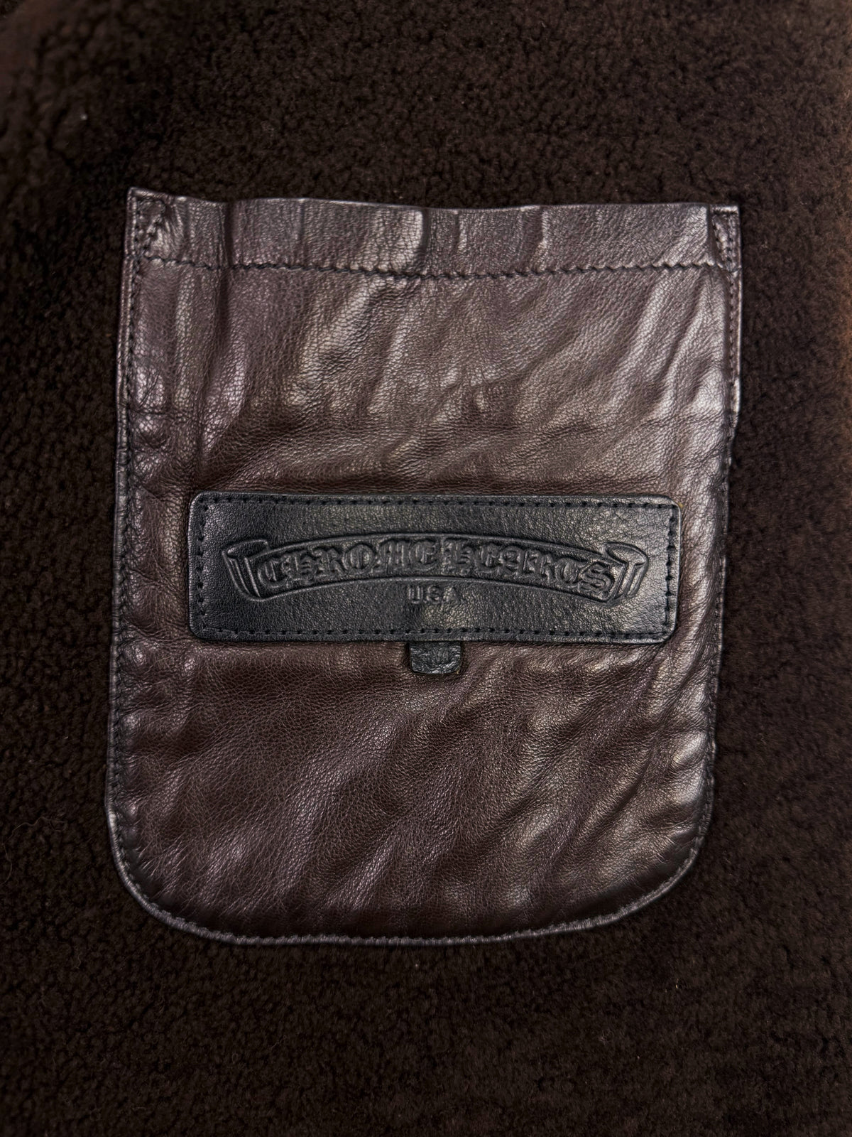 Chrome Hearts Shearling Lined Burgundy Leather Fleur Work Jacket