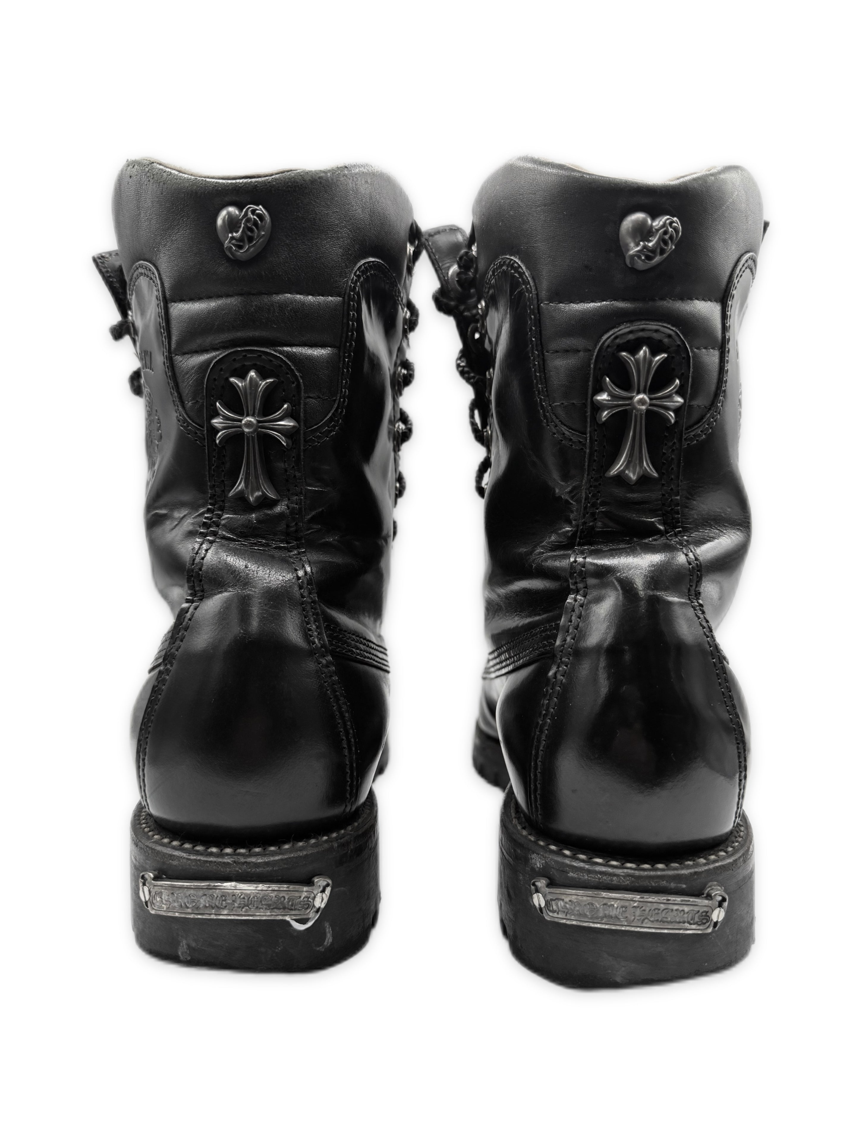 Chrome Hearts x Chippewa Fireman Dagger Zip Cross Heart Leather Boots
