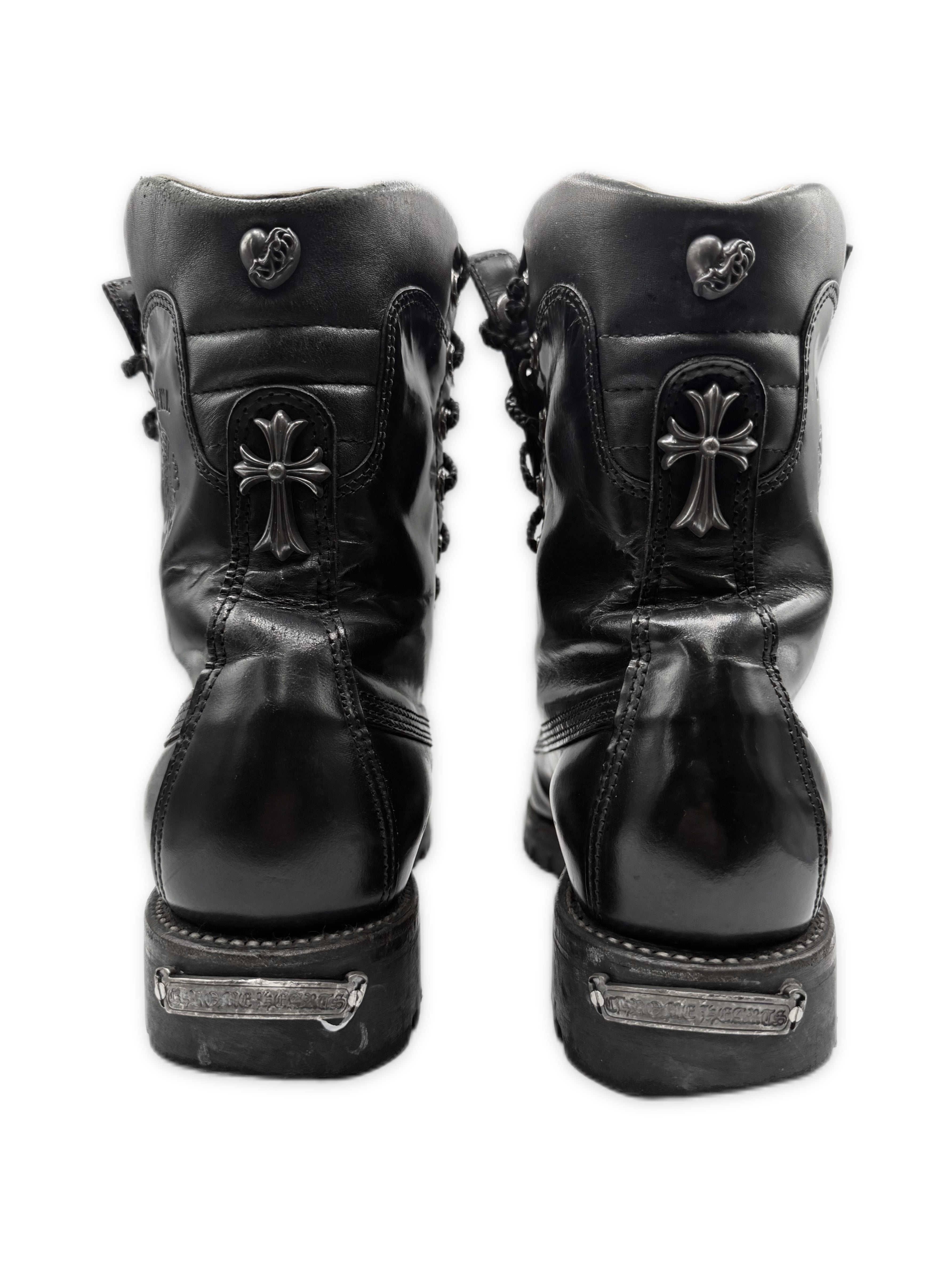 Chrome Hearts x Chippewa Fireman Dagger Zip Cross Heart Leather Boots