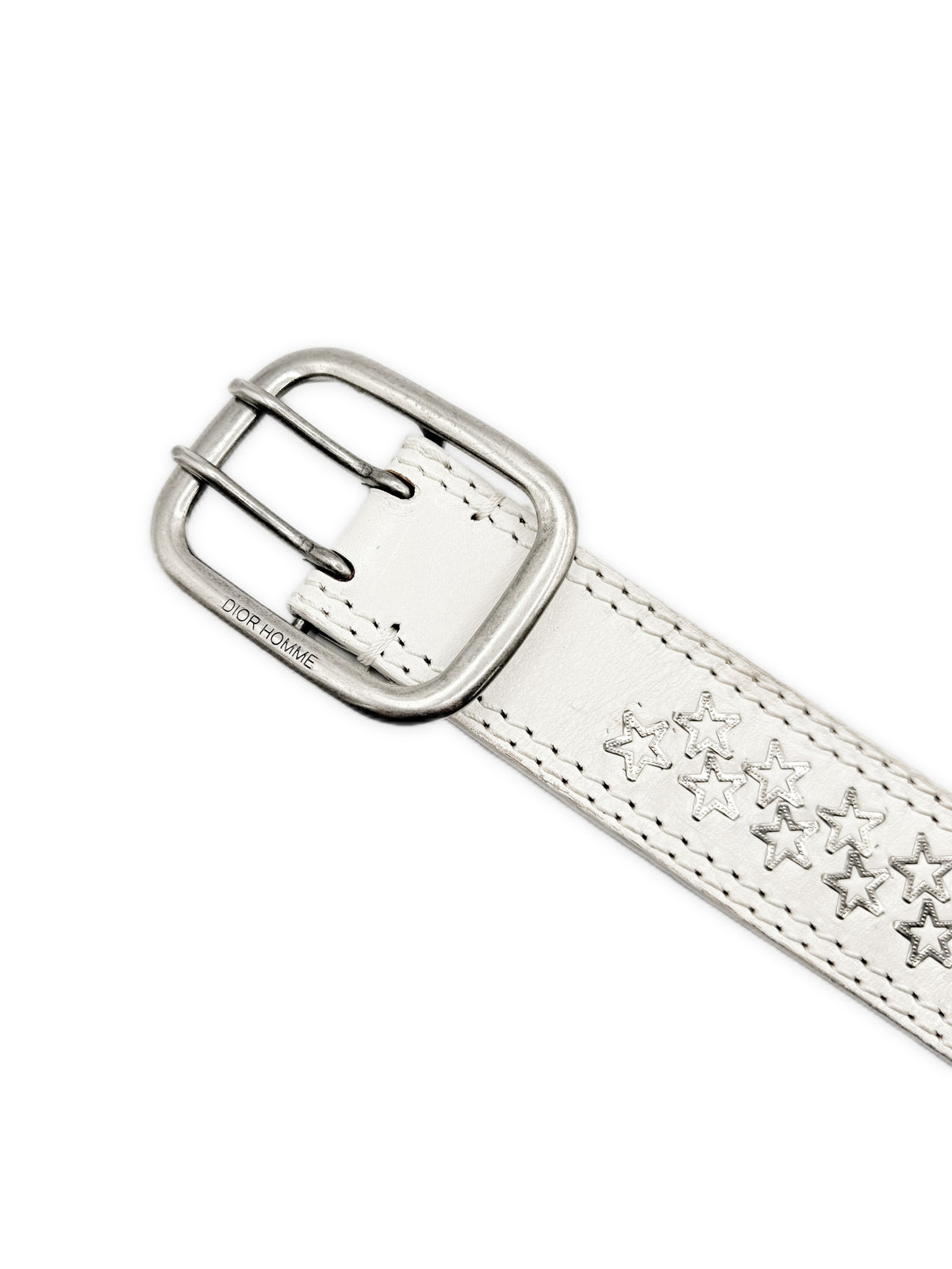SS06 Dior Homme Star Double Prong White Leather Belt