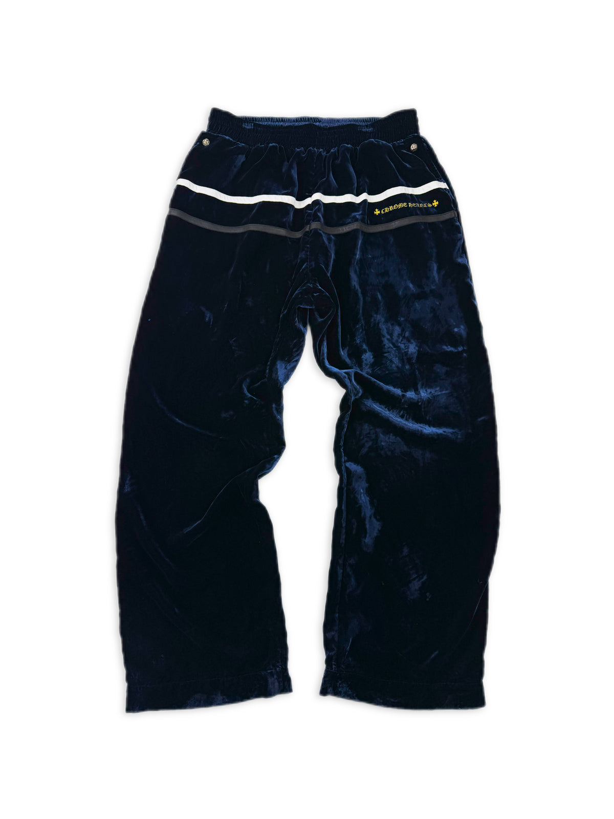 Chrome Hearts Y Not Velour Navy Blue Striped Embroidered Sweat Pants