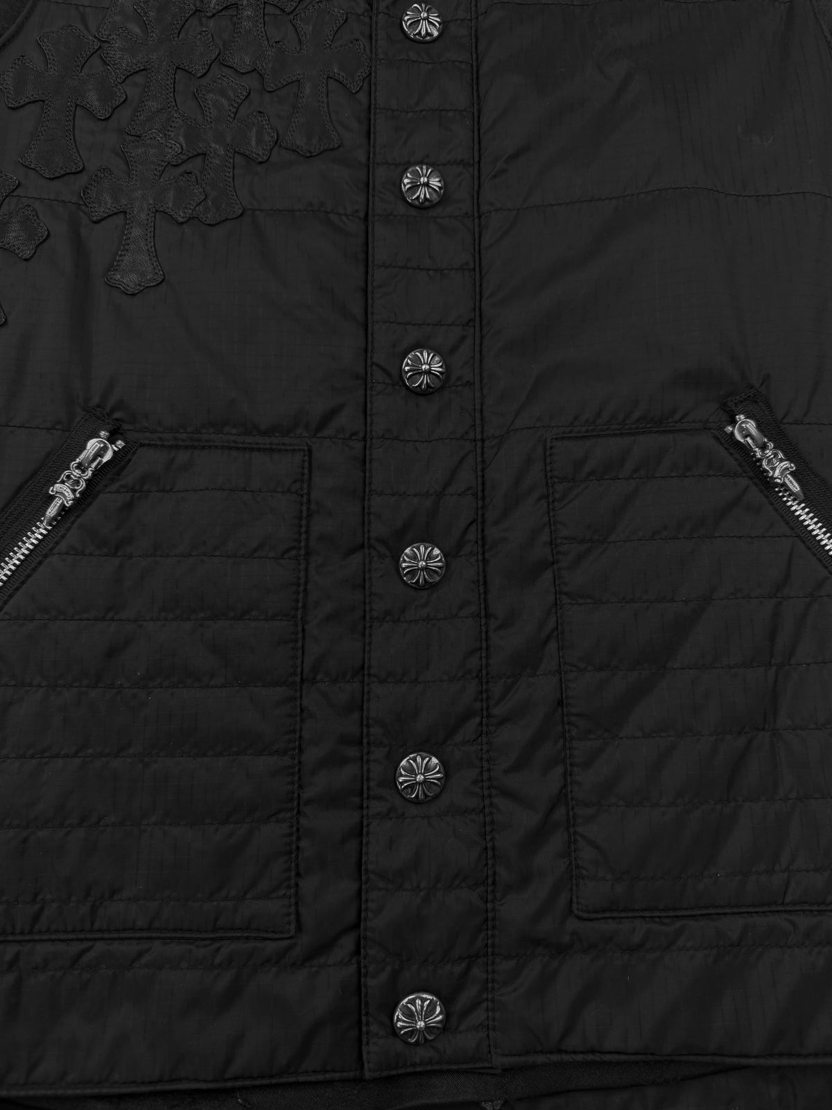 Chrome Hearts 12 Leather Cross Patch Flooded Black Nylon Vest