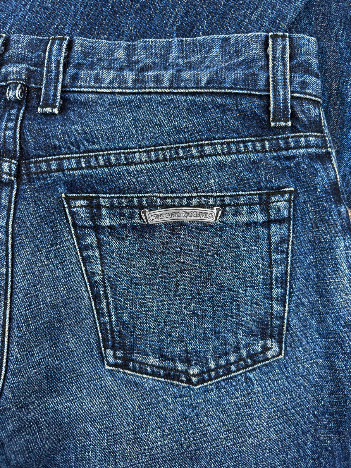 Chrome Hearts FU Cut Flared Leg Blue Wash .925 Silver Denim Jeans