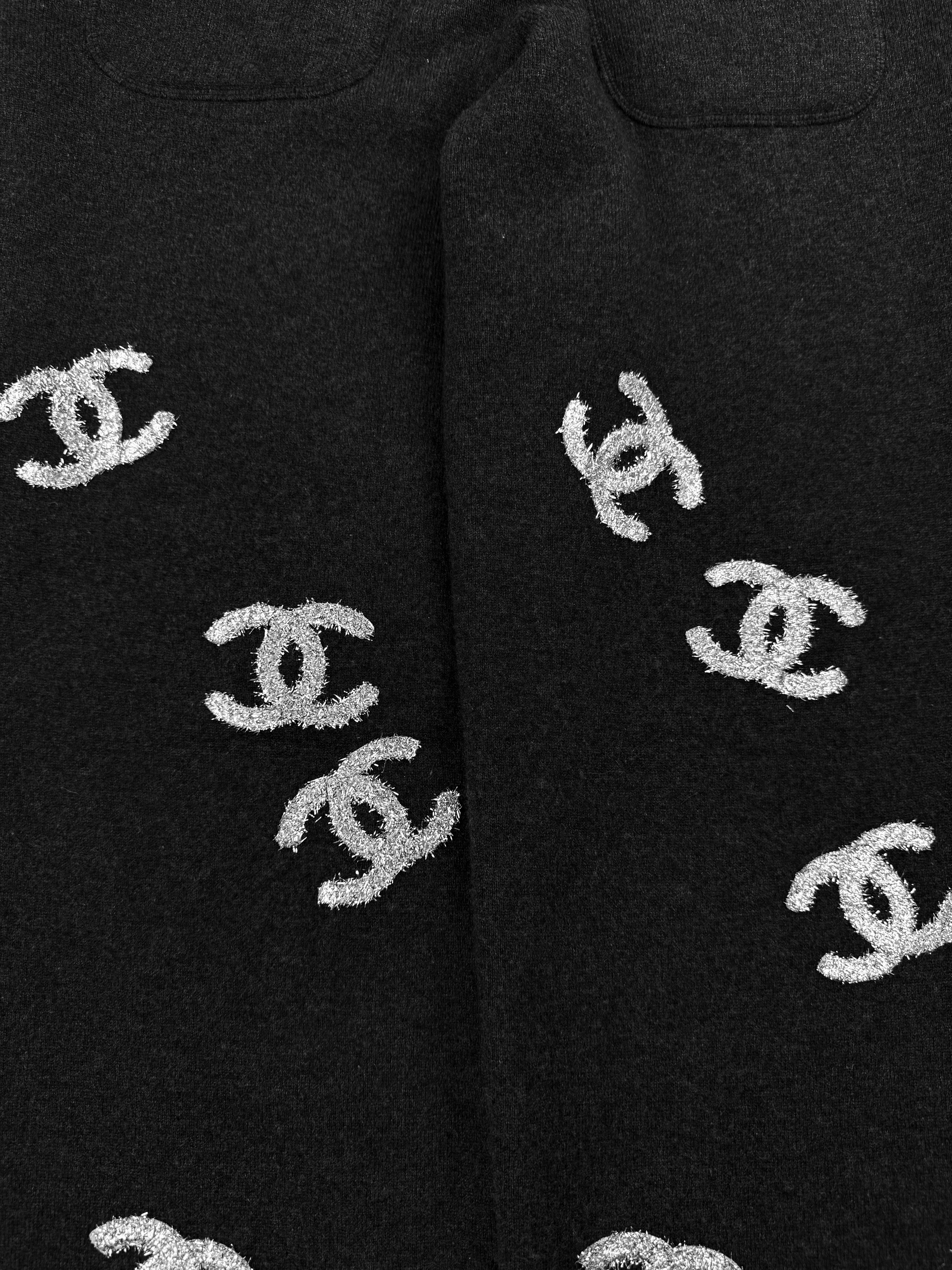 2022 Chanel Glitter CC Logo Cashmere Pants