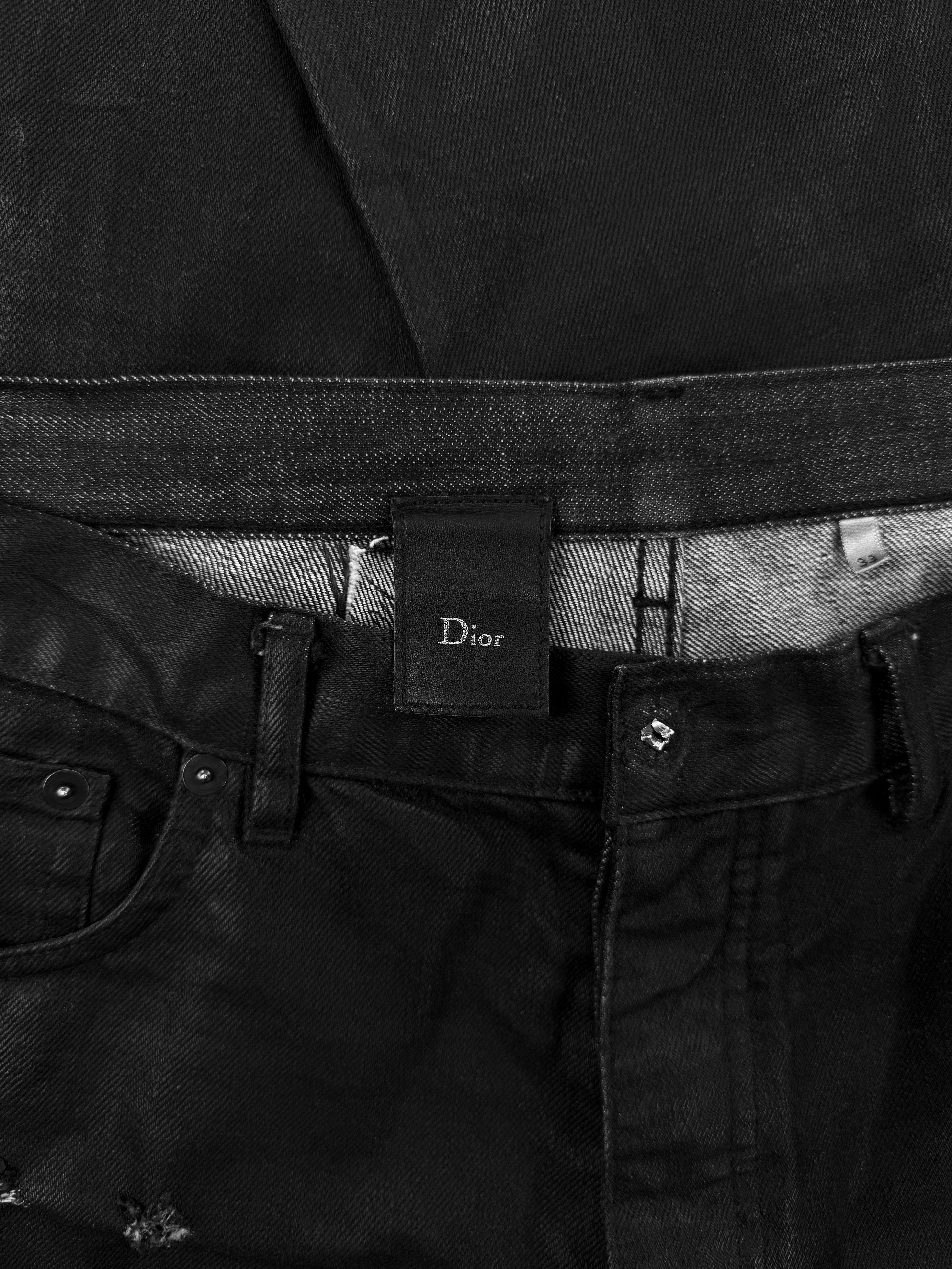 SS04 Dior Homme ‘Strip’ Unaltered Black Distressed Wax Denim Jeans