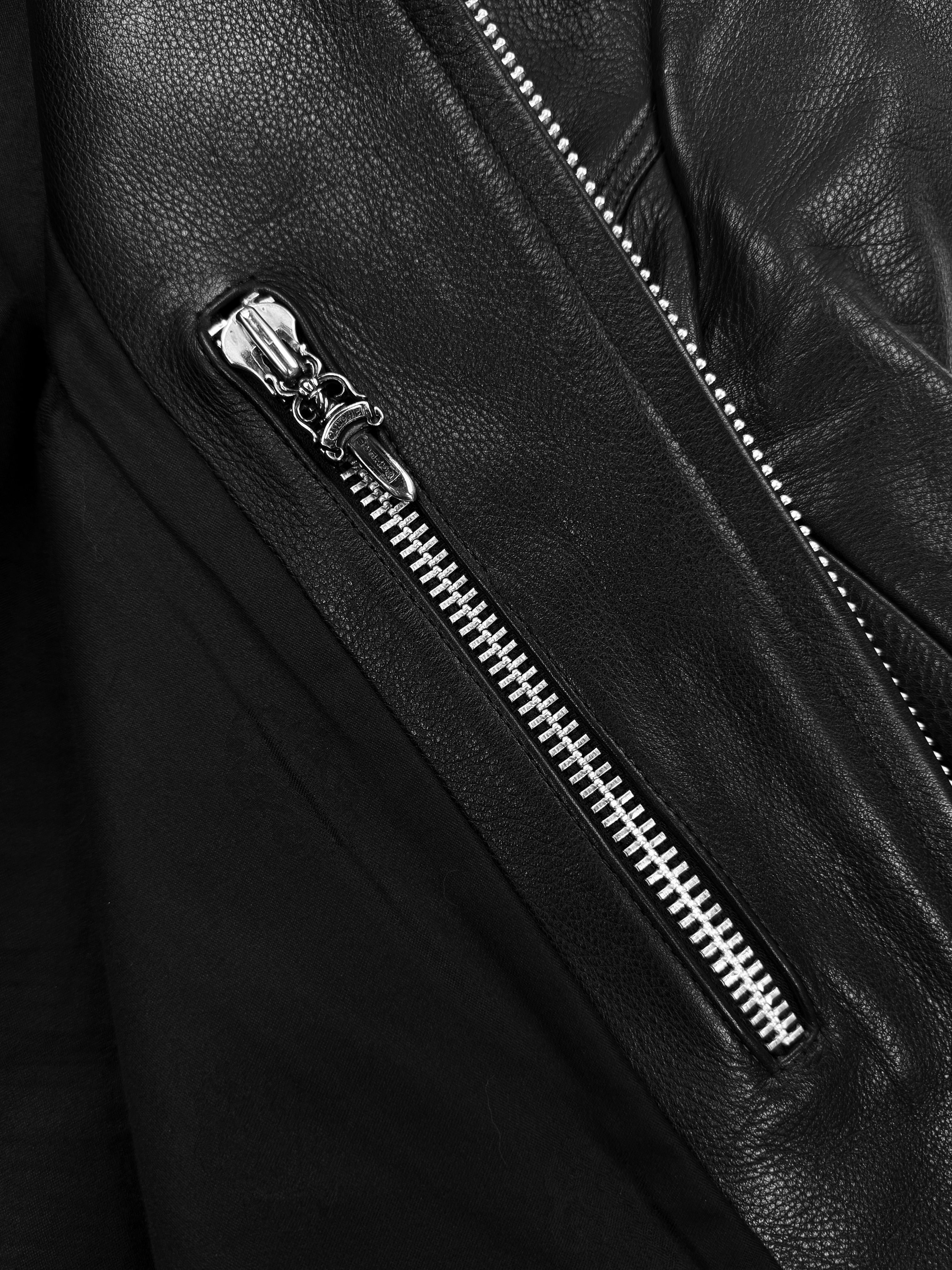 Chrome Hearts Moto Cafe Racer Dagger Zip Leather Jacket