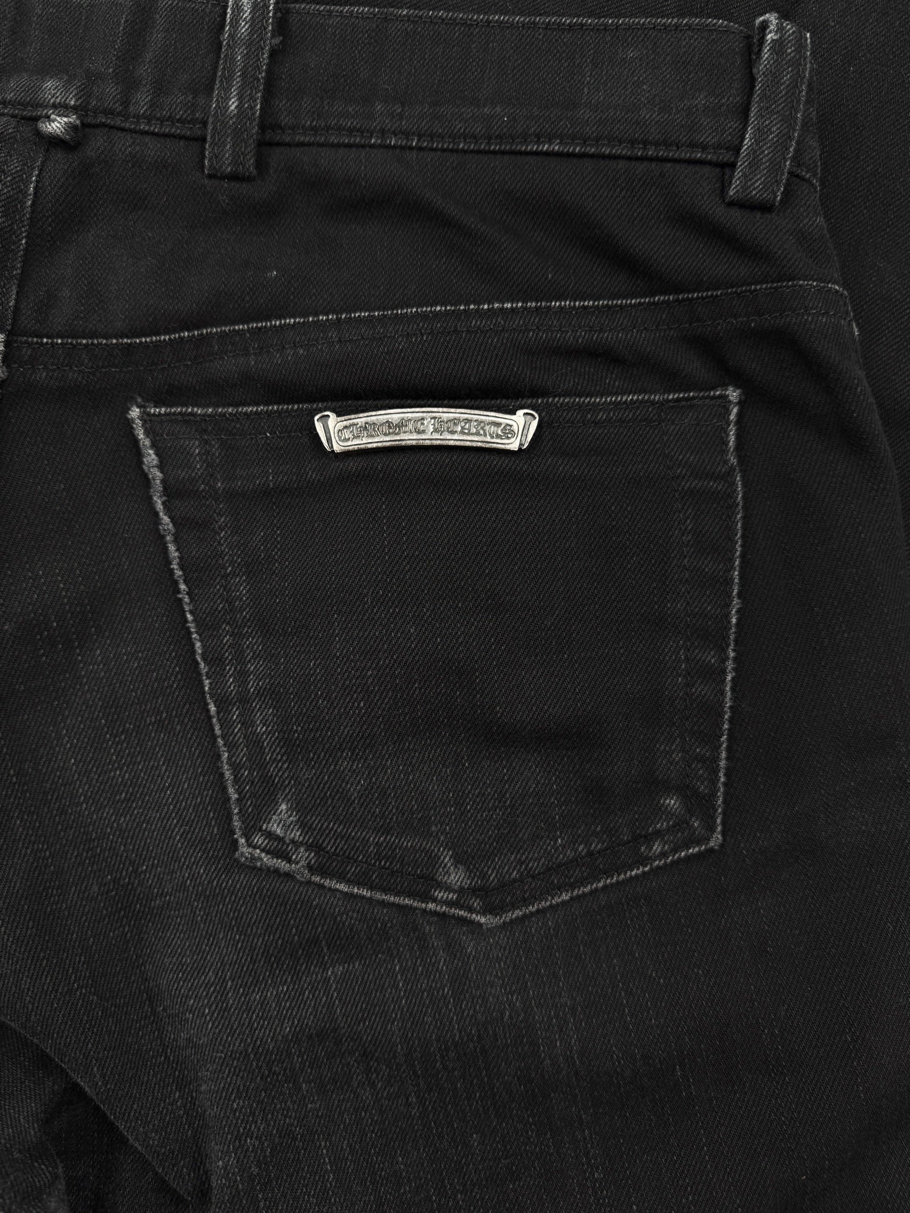 Chrome Hearts Fleur Knee Sun Faded .925 Silver Black Denim Jeans