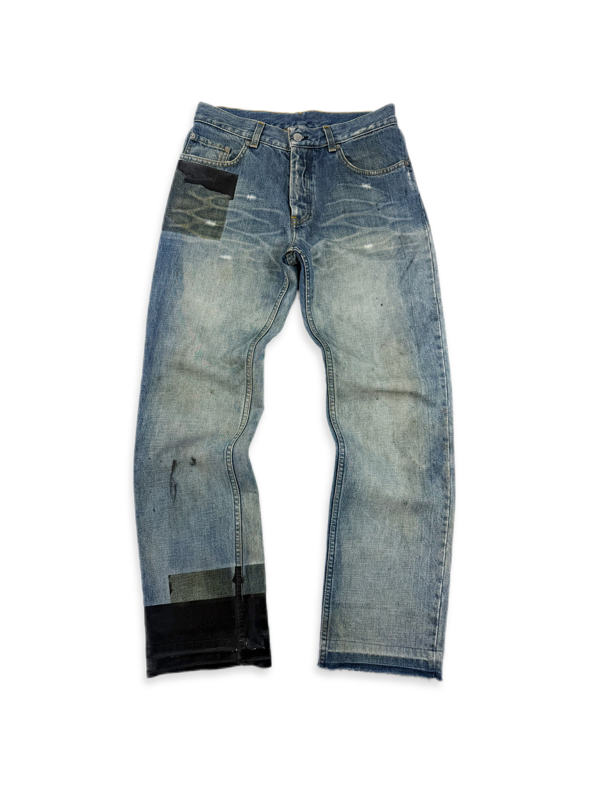SS03 Helmut Lang Tea Dyed Rubber Appliqué Blue Wash Denim Jeans