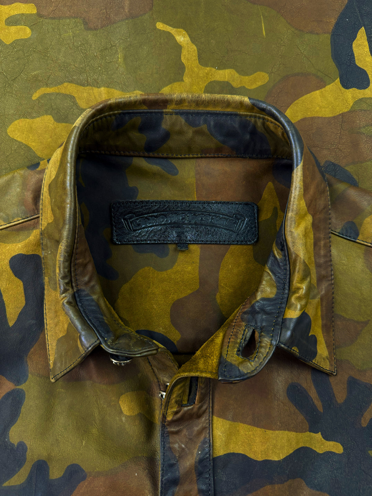 Chrome Hearts Green Camo Button Up Leather Shirt Jacket