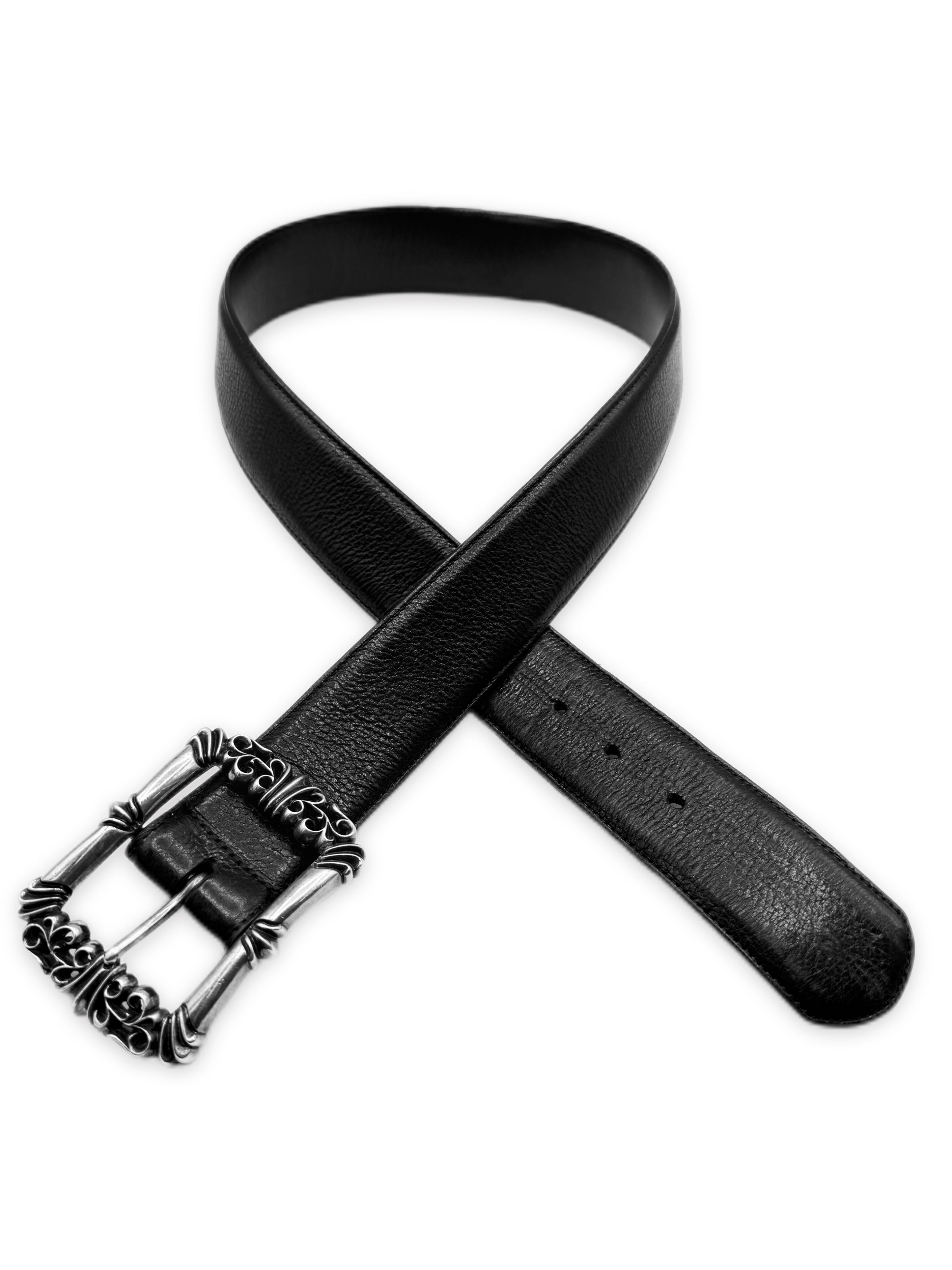Chrome Hearts Filigree Buckle .925 Silver Black Leather Belt