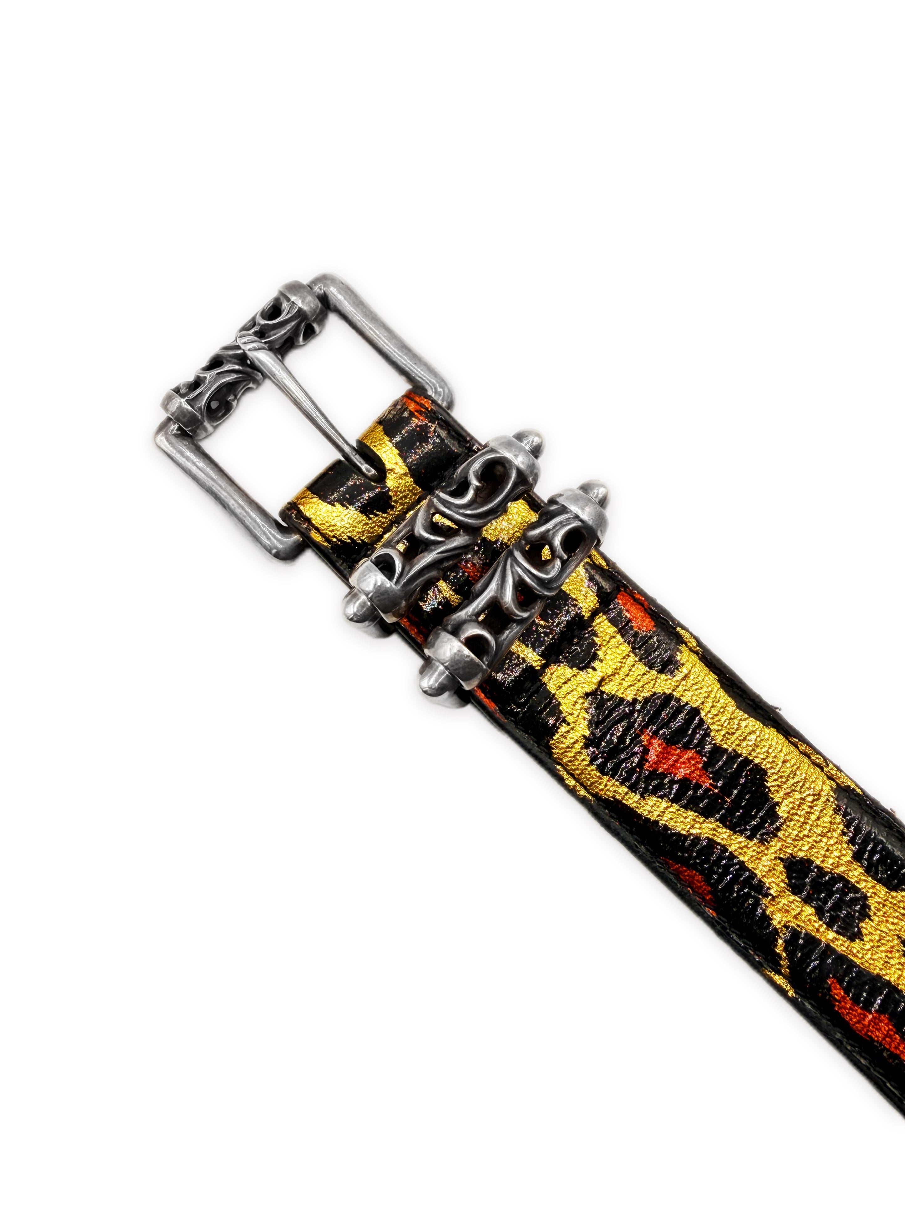 Chrome Hearts Leopard Painted Roller .925 Silver Leather Belt
