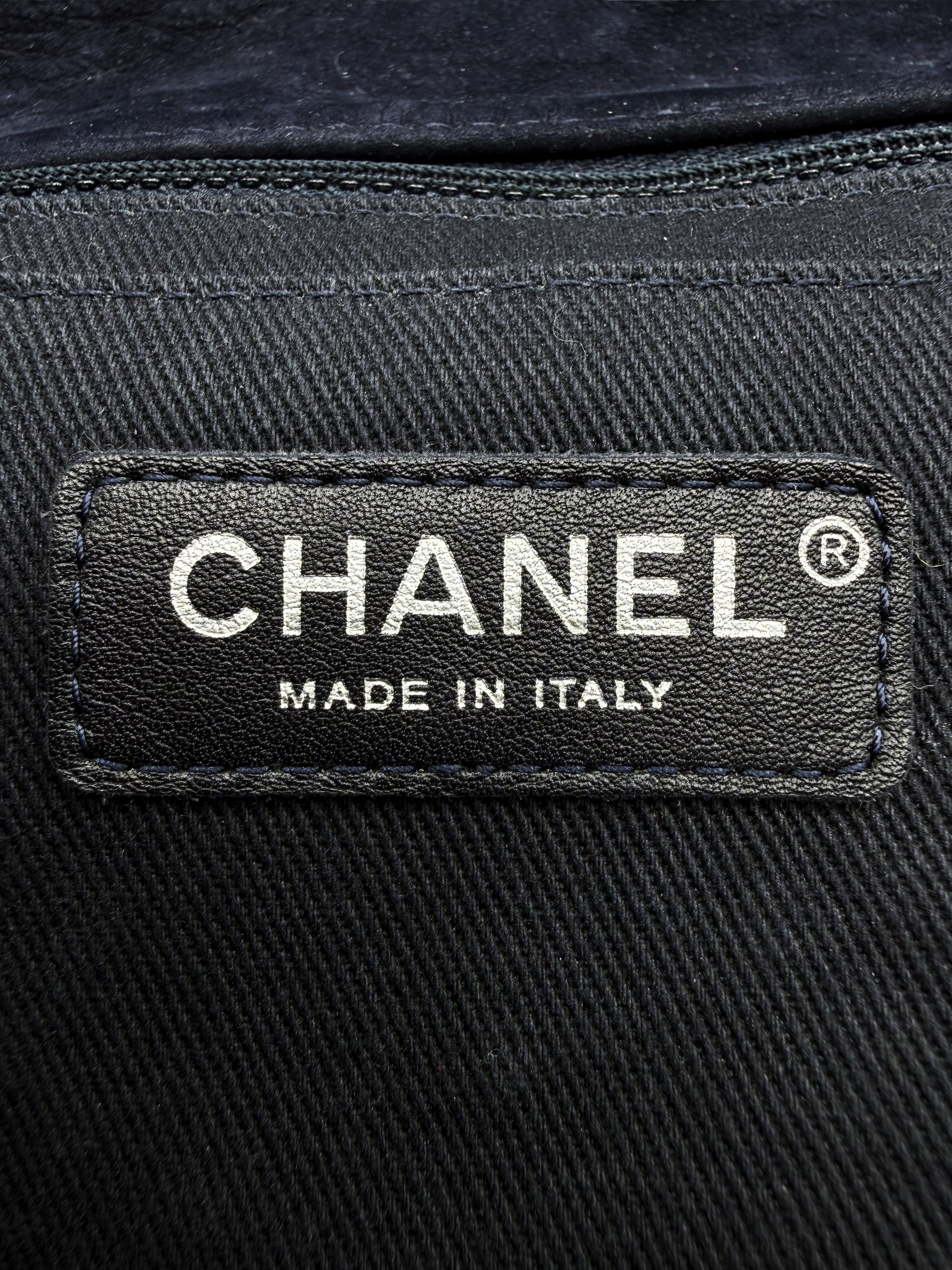 Chanel Nubuck Leather CC Navy Blue Large Flap Bag
