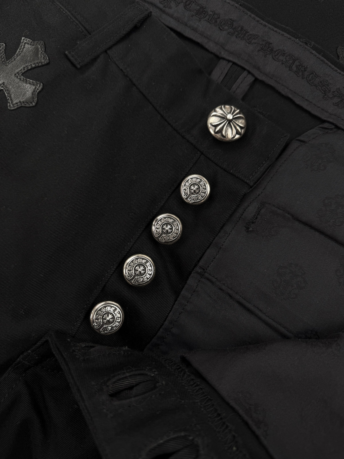 Chrome Hearts 40 Cross Patch Camo Leather Black Chino Pants