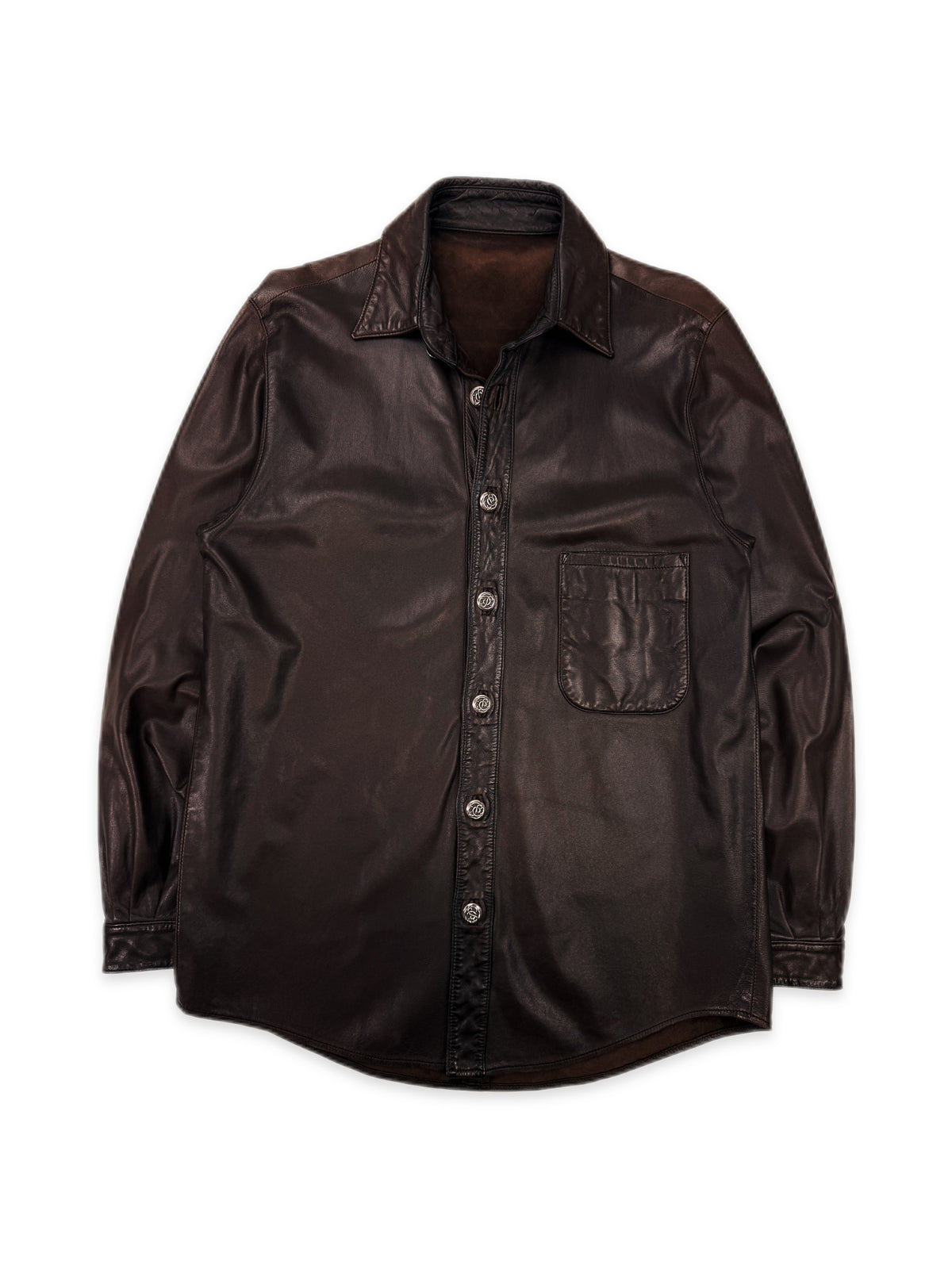 Chrome Hearts Burgundy Leather Fleur Work Shirt Jacket