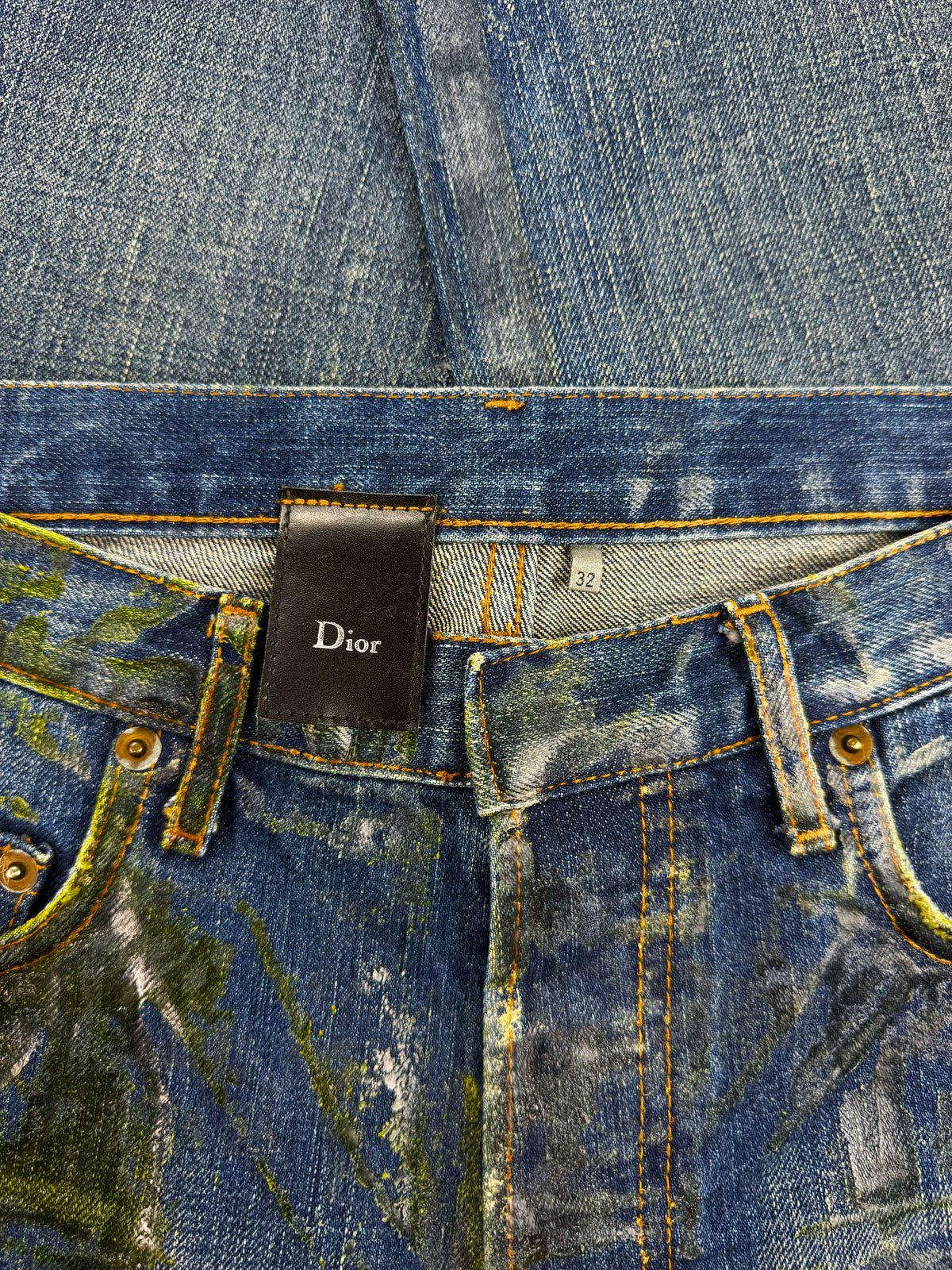 AW06 Dior Homme by Hedi Slimane ‘Luster’ Clawmark Waxed Blue Denim Jeans
