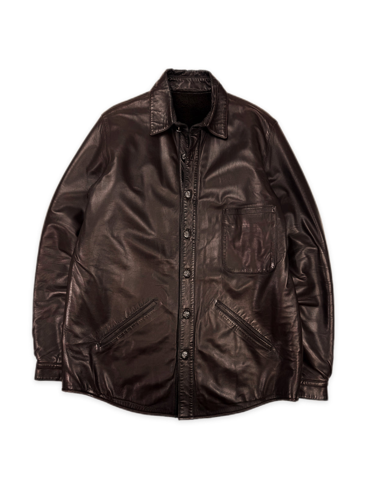 Chrome Hearts Shearling Lined Burgundy Leather Fleur Work Jacket