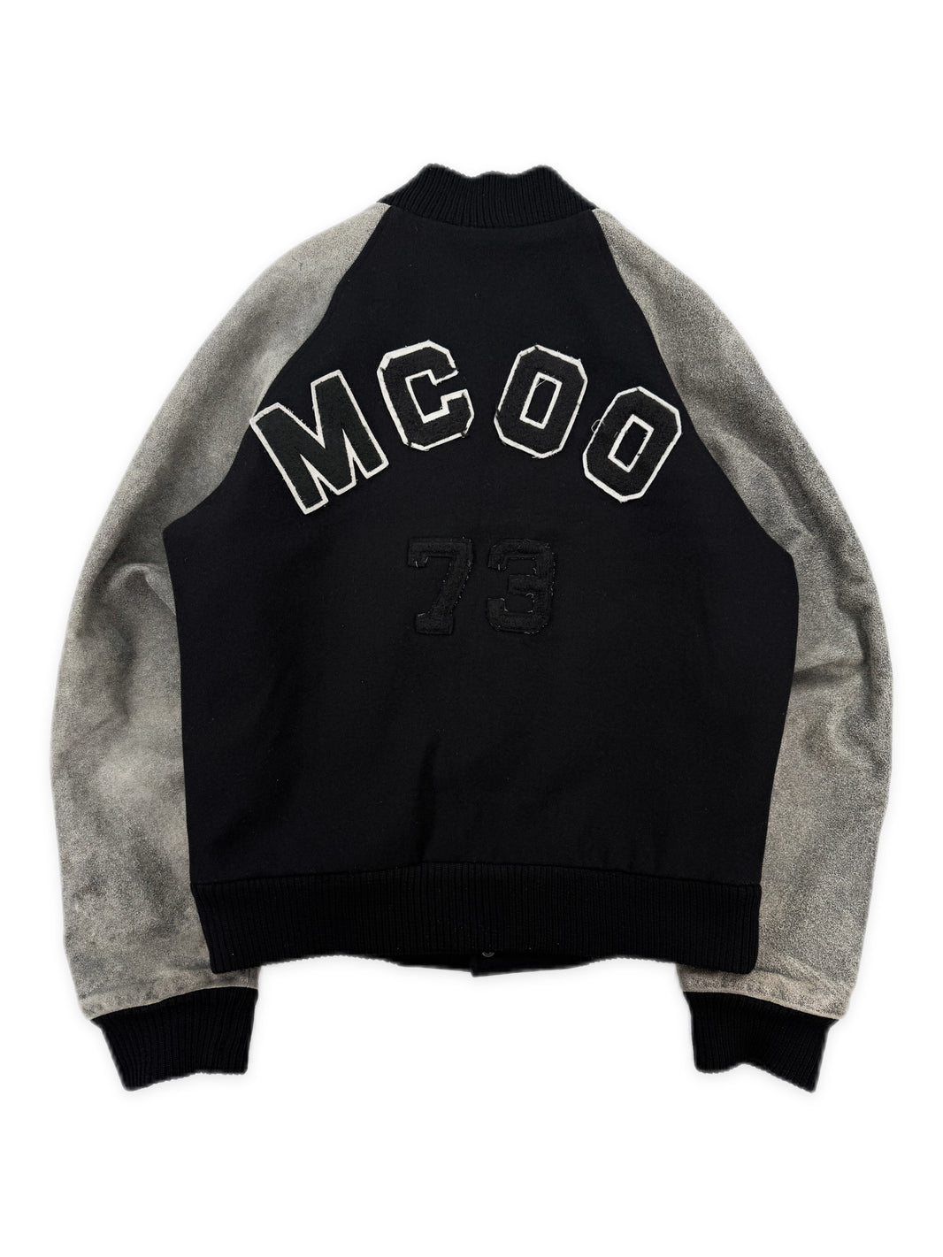 AW02 Raf Simons Virginia Creeper Leather Sleeve Chenille Patch Varsity Jacket