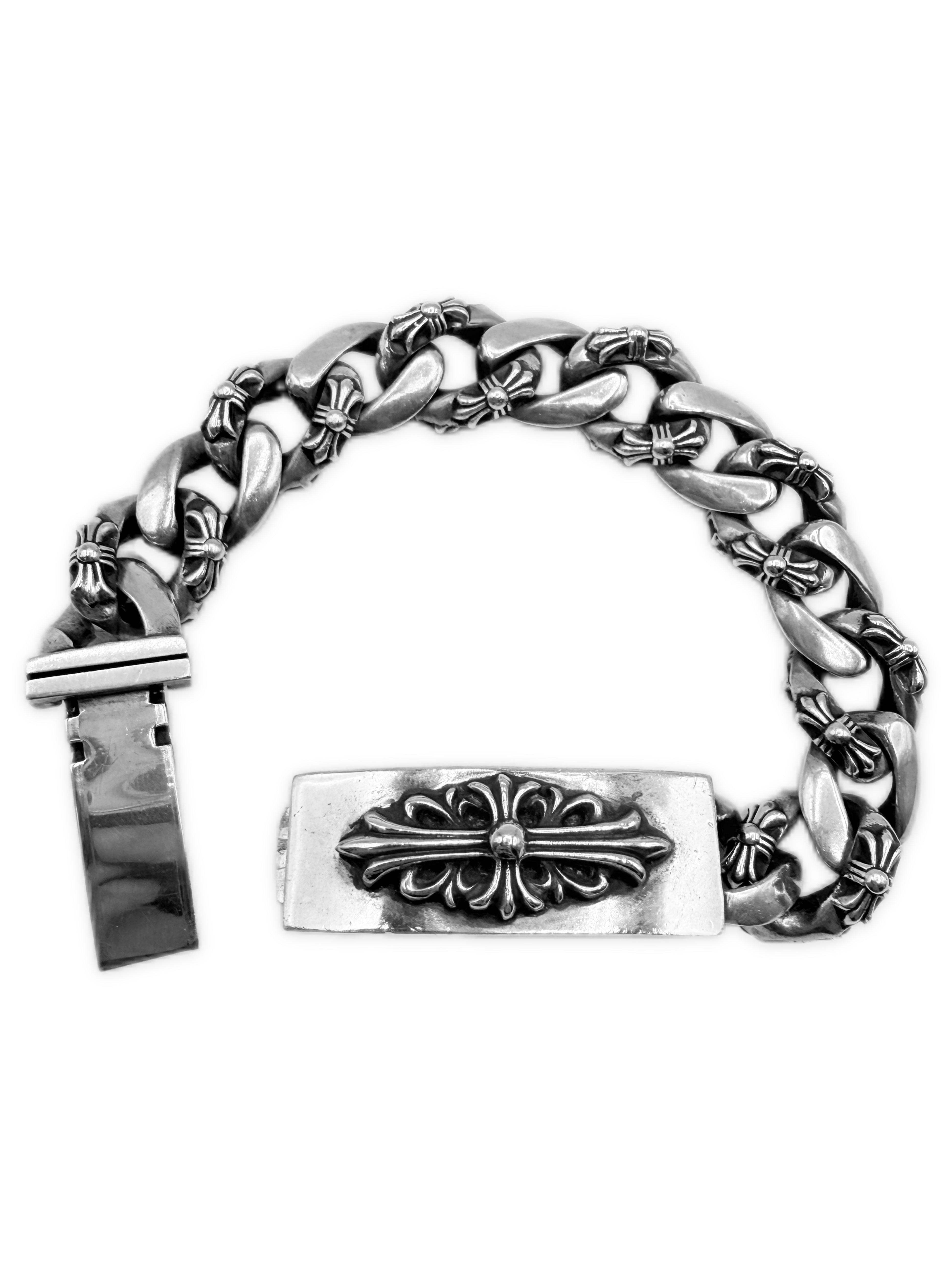 Chrome Hearts Floral ID 13 Cuban Link Silver Bracelet