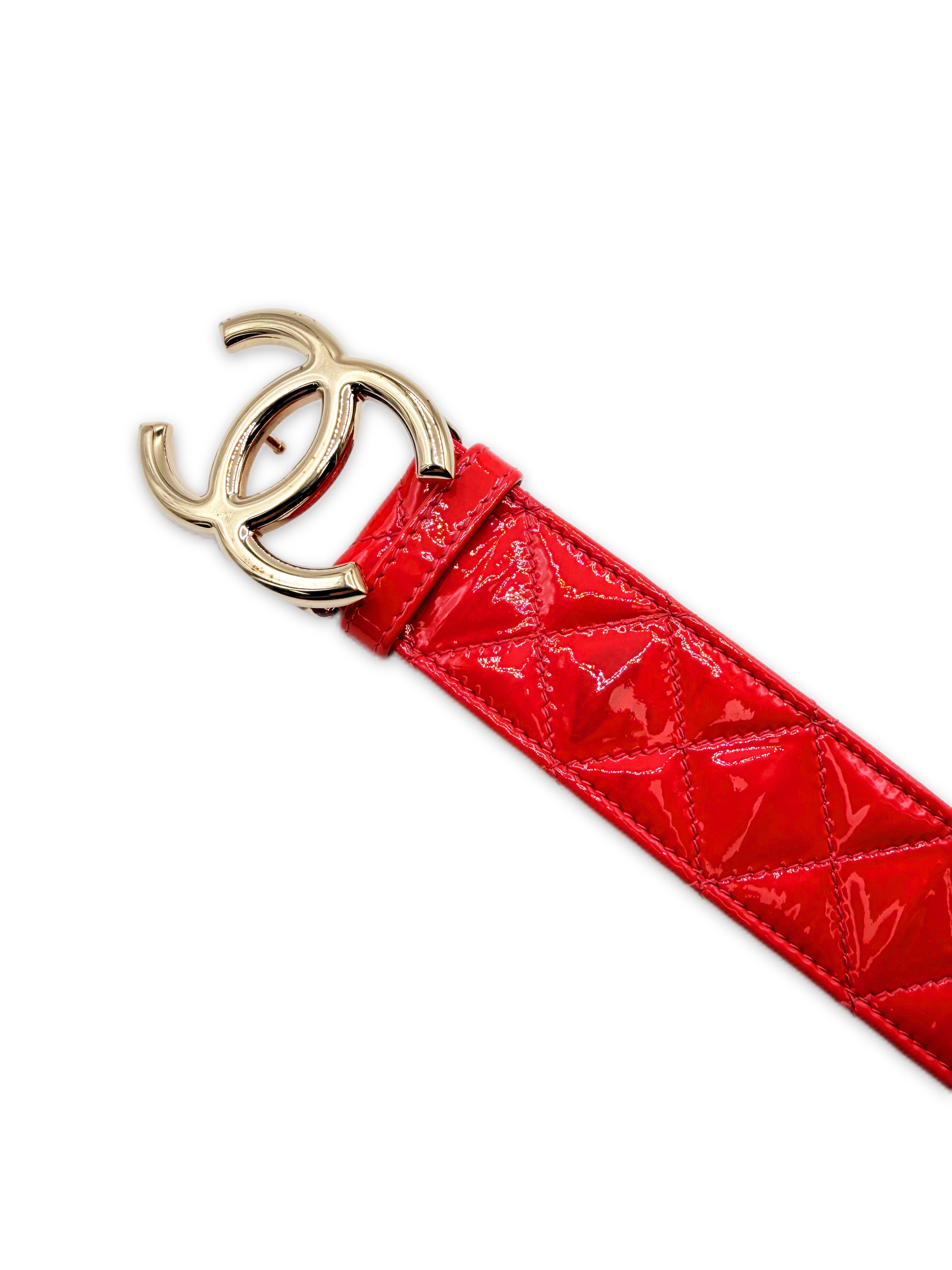 Chanel Patent Red CC Buckle Quilted Caviar Leather Belt