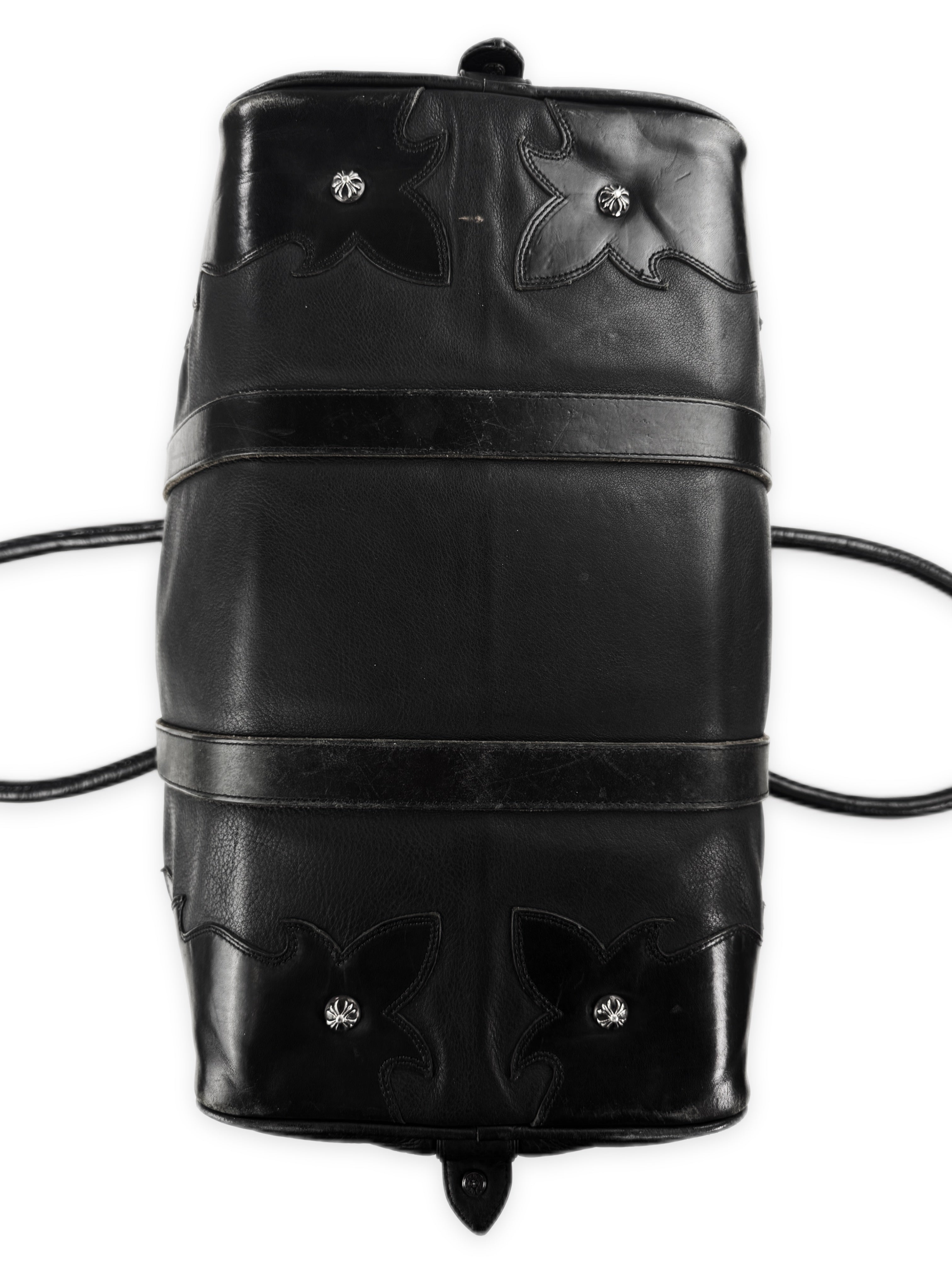 Chrome Hearts Fleur Black Leather Large Weekender Duffle Bag