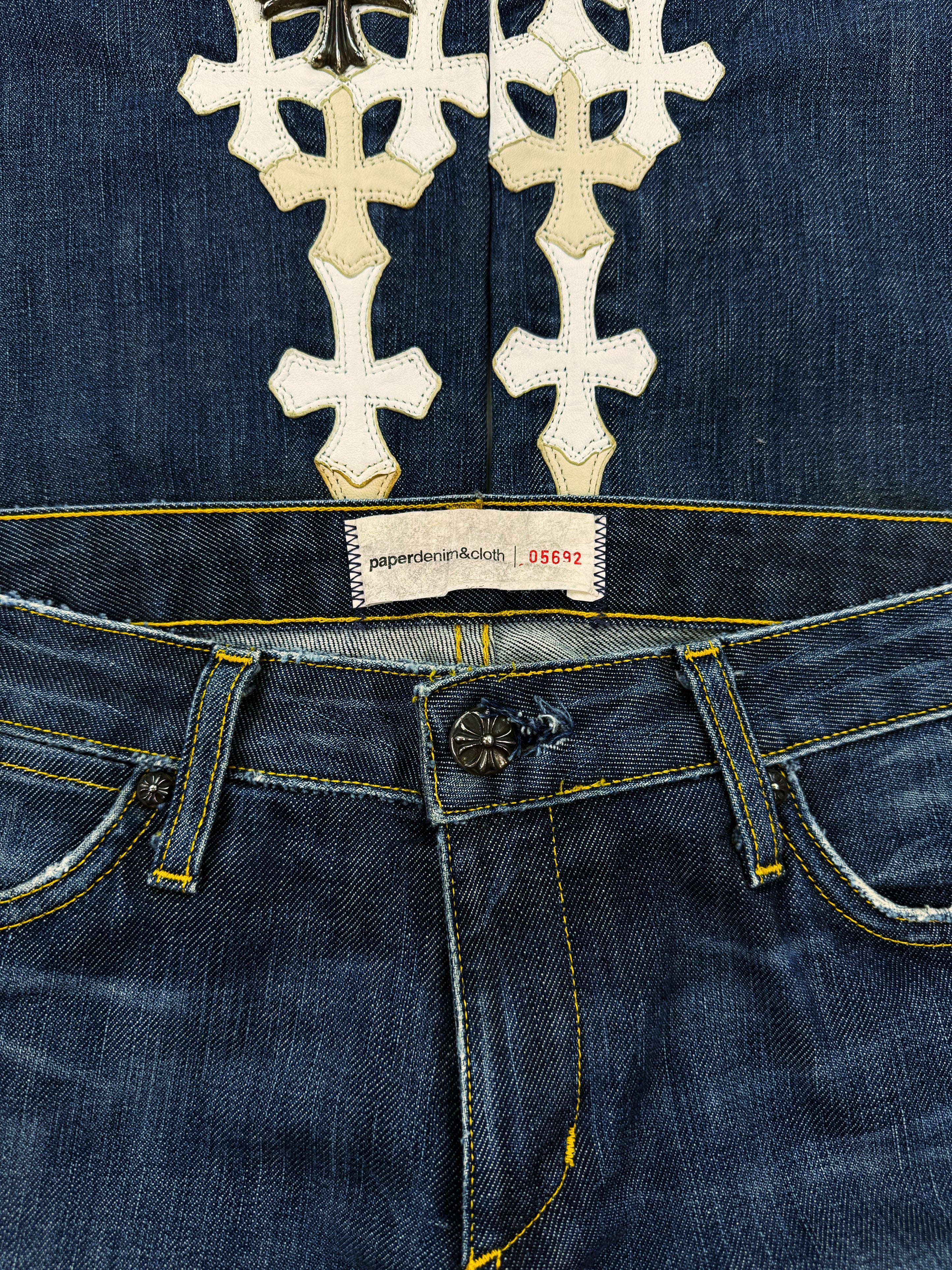 Chrome Hearts 43 Cross Patch Silver Pendant Flooded Blue Denim Jeans