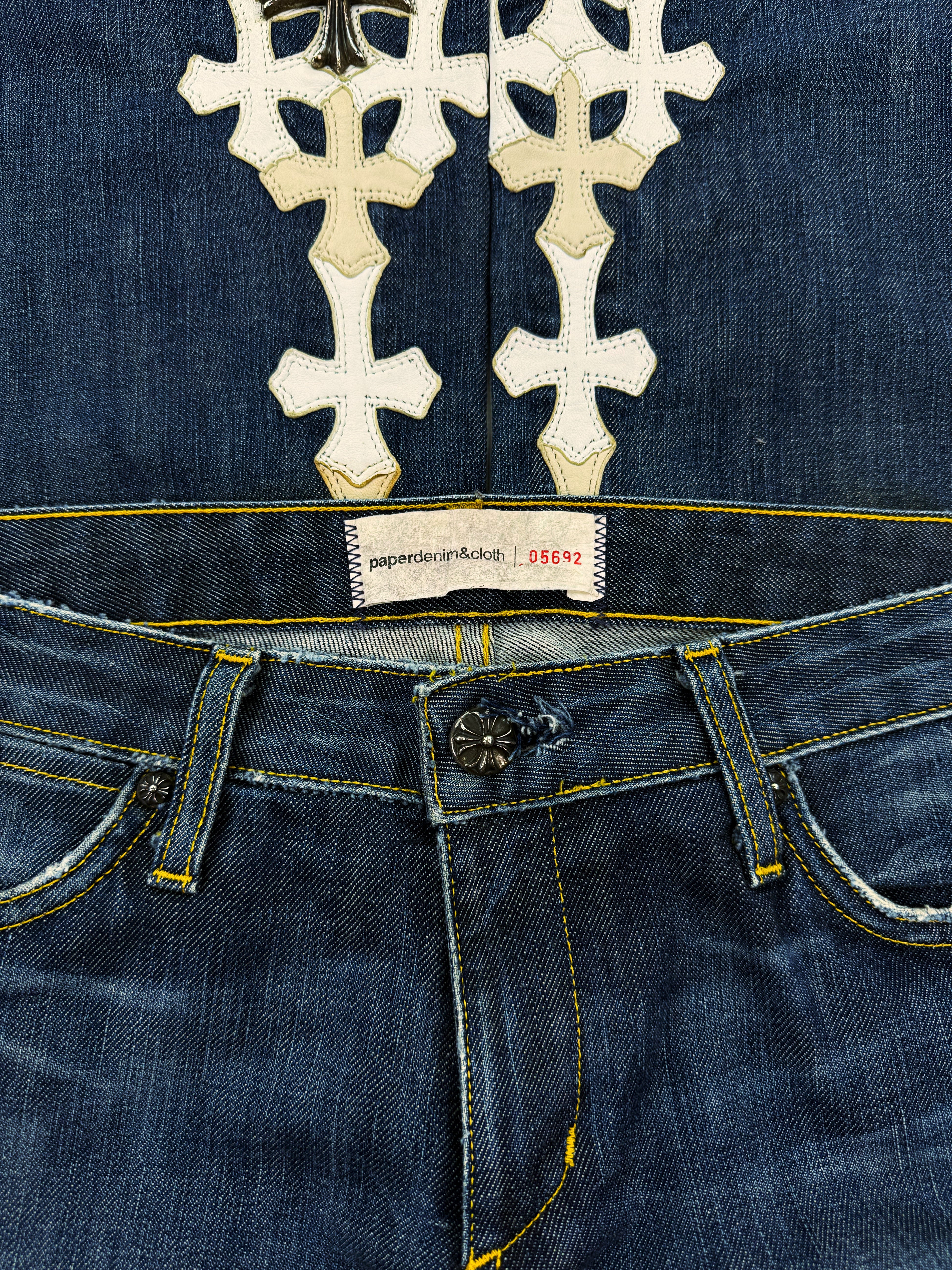 Chrome Hearts 43 Cross Patch Silver Pendant Flooded Blue Denim Jeans
