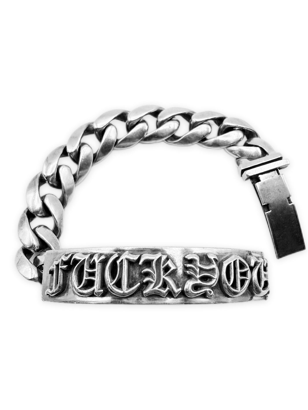 Chrome Hearts ‘Fuck You’ ID .925 Cuban Silver Link Bracelet