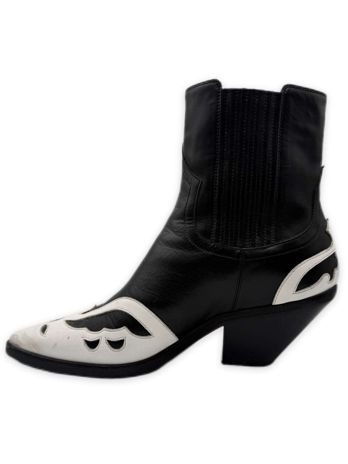 AW20 Enfants Riches Deprimes ‘Midnight’ Black &amp; White Leather Cuban Boots