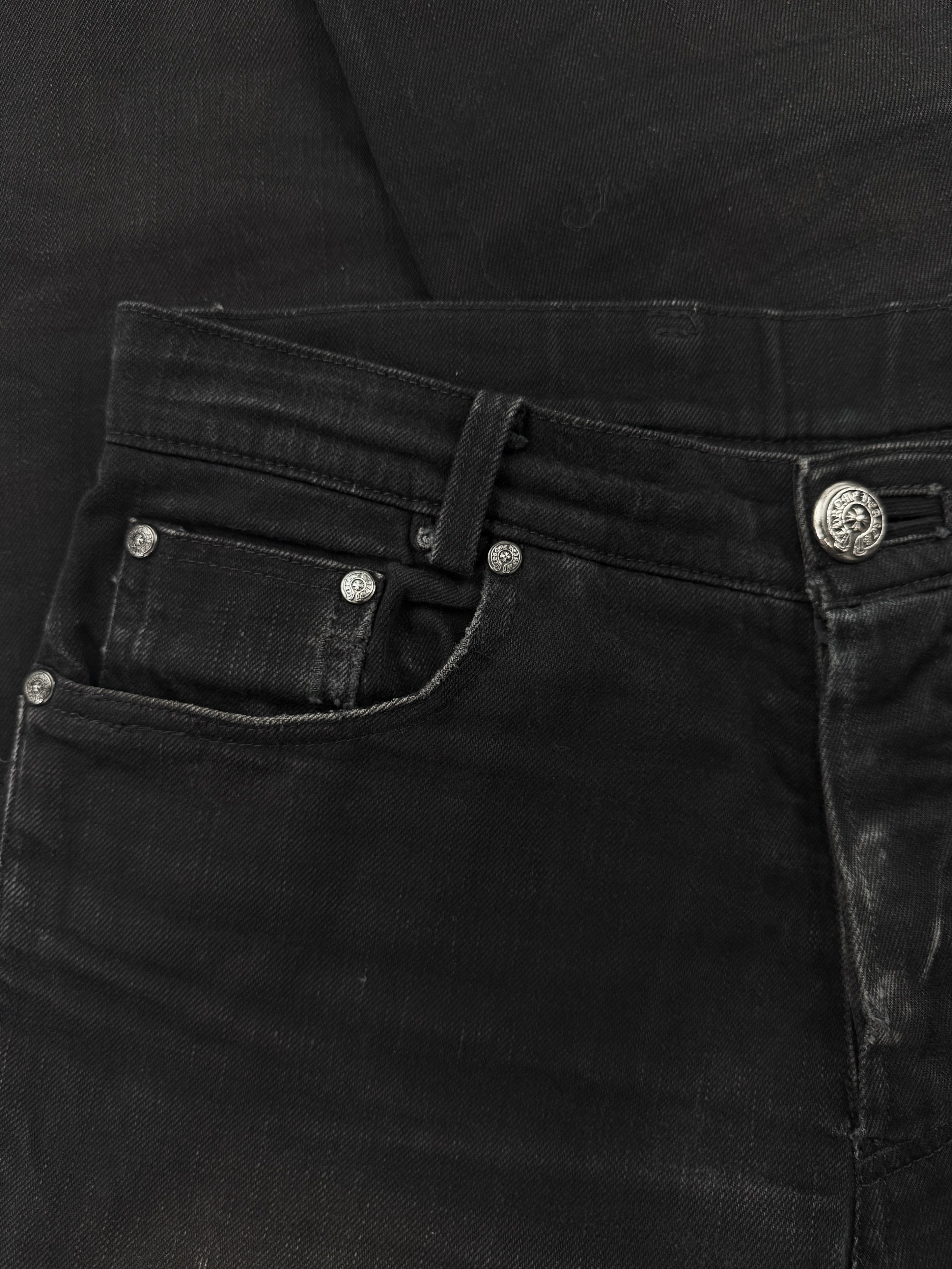 Chrome Hearts Fleur Knee Sun Faded .925 Silver Black Denim Jeans