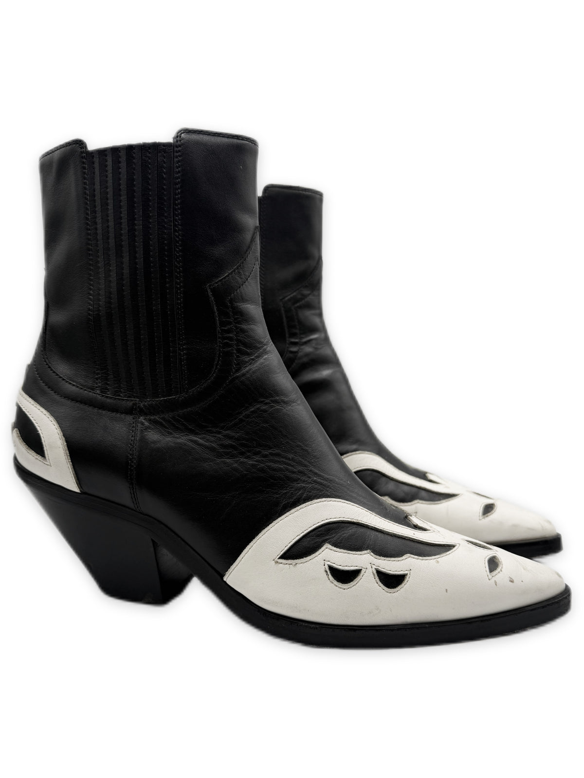 AW20 Enfants Riches Deprimes ‘Midnight’ Black &amp; White Leather Cuban Boots