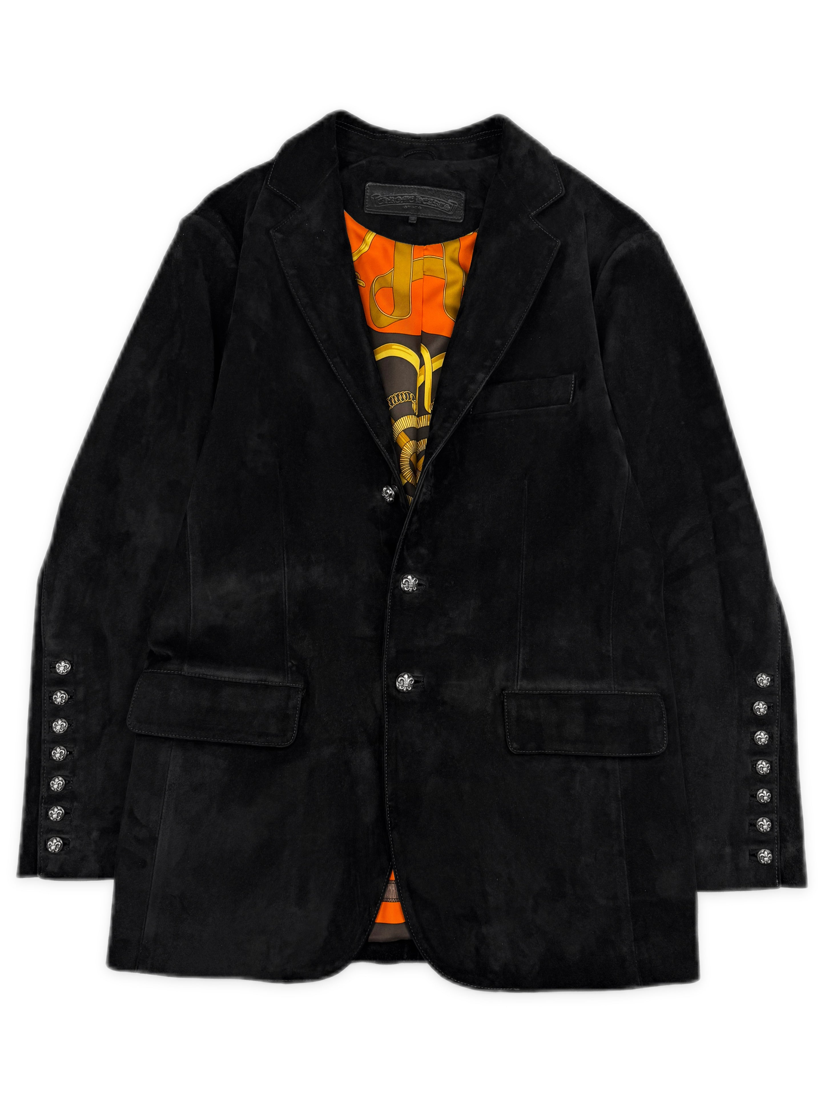 Chrome Hearts Fleur de Lis Silver Patch Hermes Lined Suede Jacket