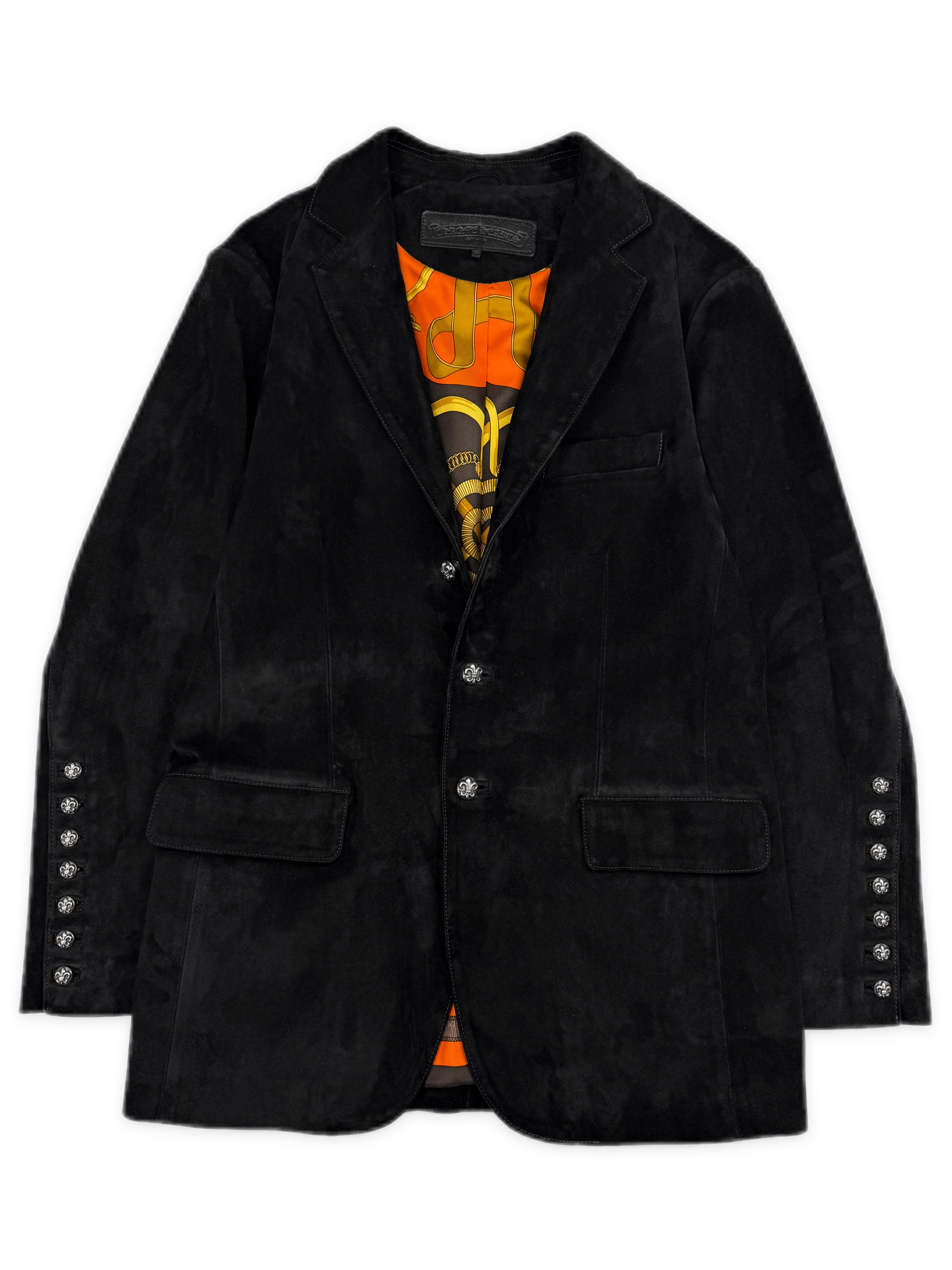 Chrome Hearts Fleur de Lis Silver Patch Hermes Lined Suede Jacket