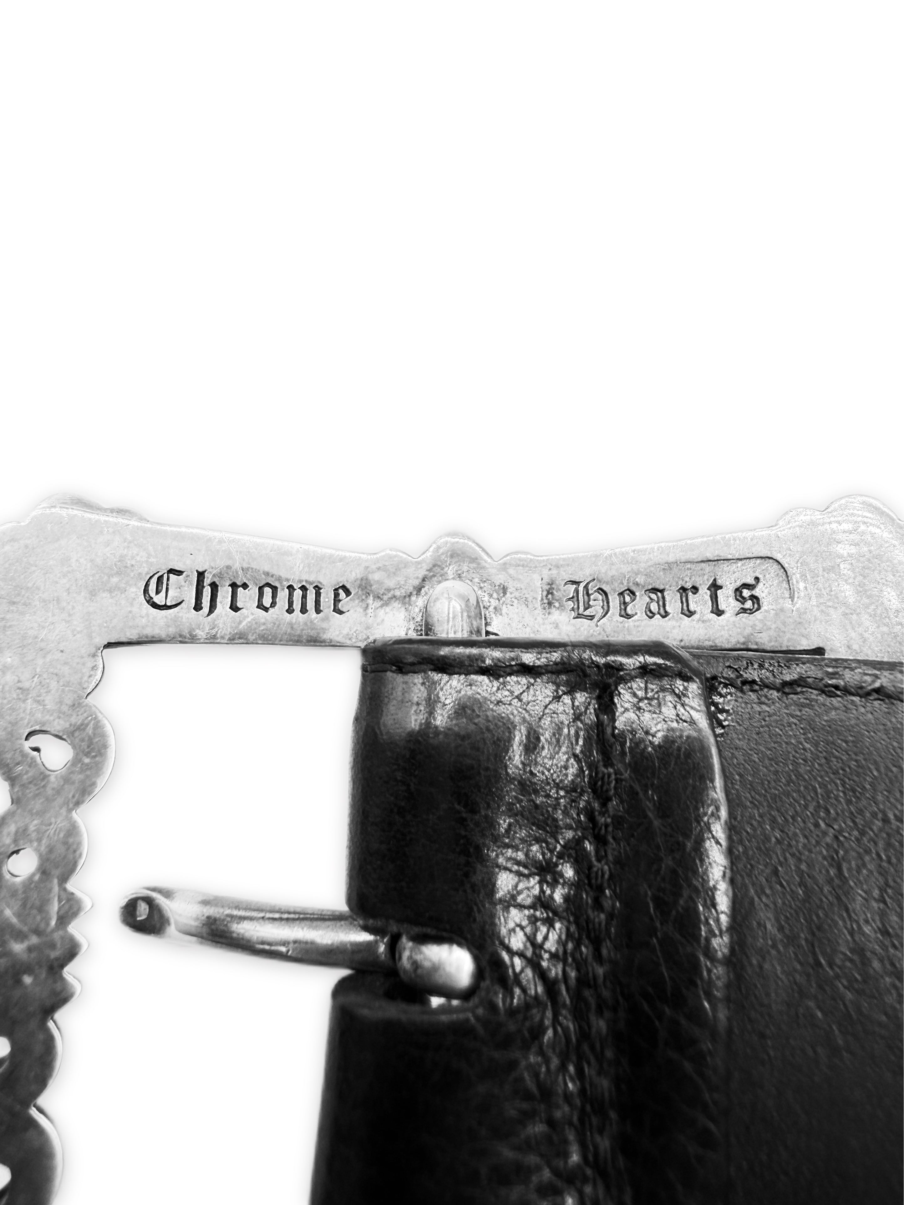 Chrome Hearts Filigree Buckle .925 Silver Black Leather Belt
