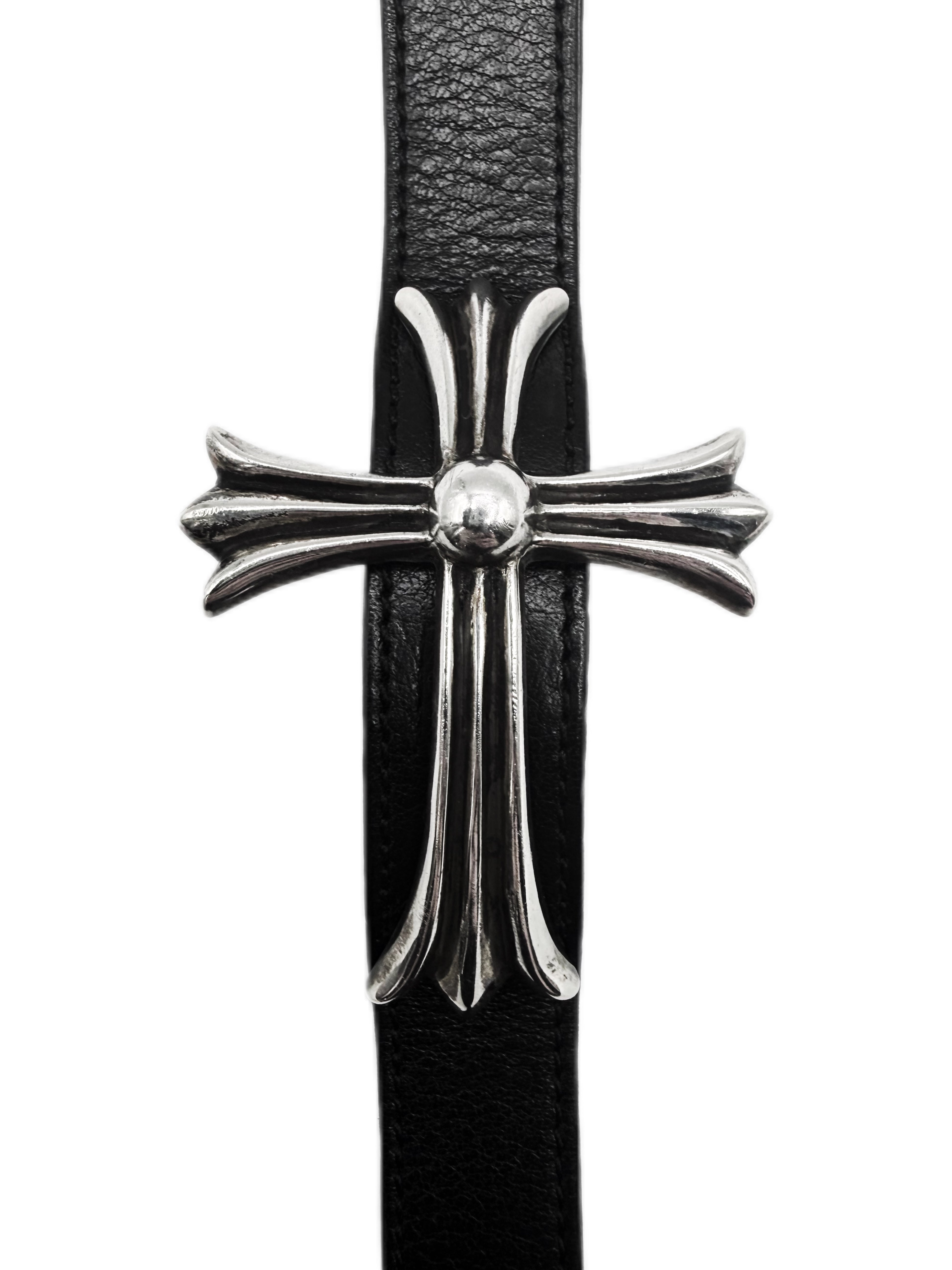 Chrome Hearts XL Cross Gunslinger .925 Silver Leather Bracelet