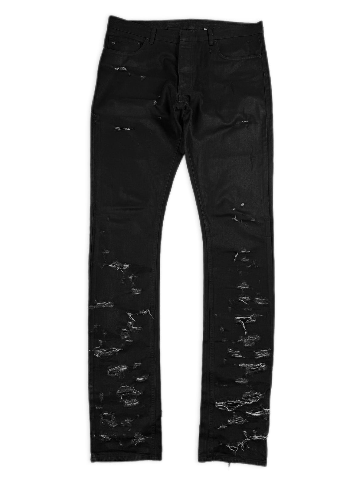 SS04 Dior Homme ‘Strip’ Runway Unaltered Distressed Wax Denim Jeans