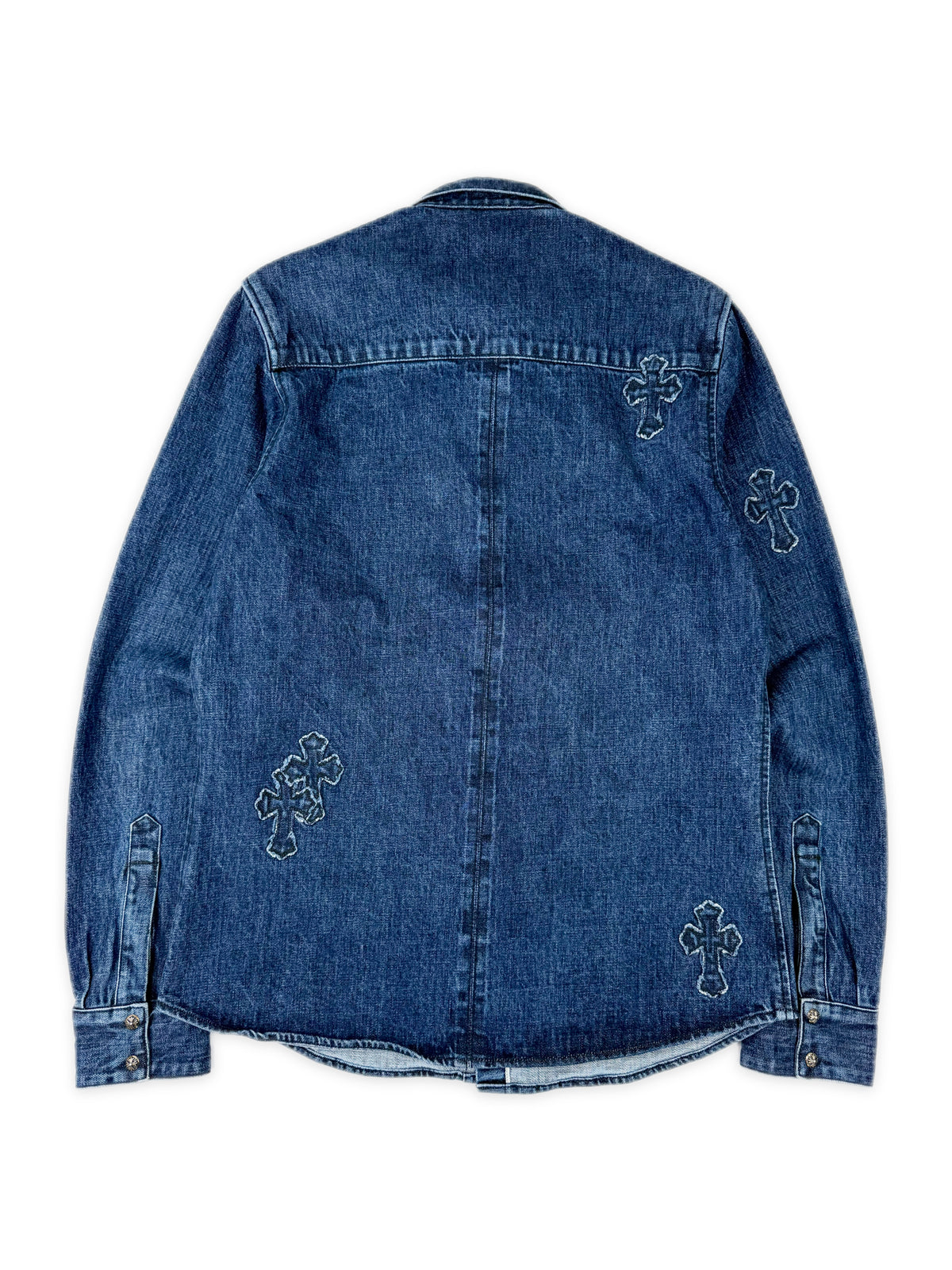 Chrome Hearts Denim Cross Patch Blue Work Shirt Jacket