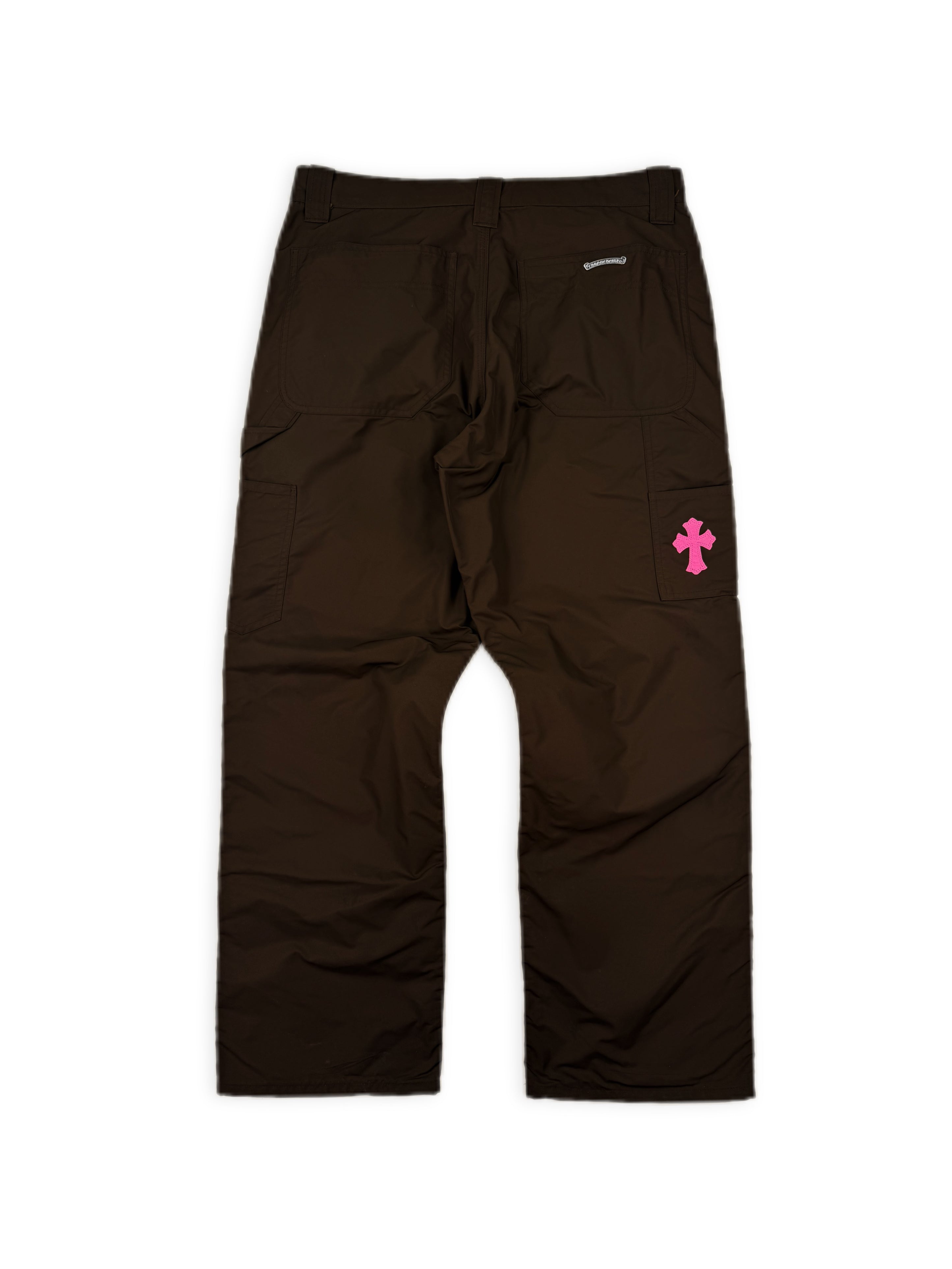 Chrome Hearts Pink Cross Patch Leather Brown Double Knee Carpenter Pants