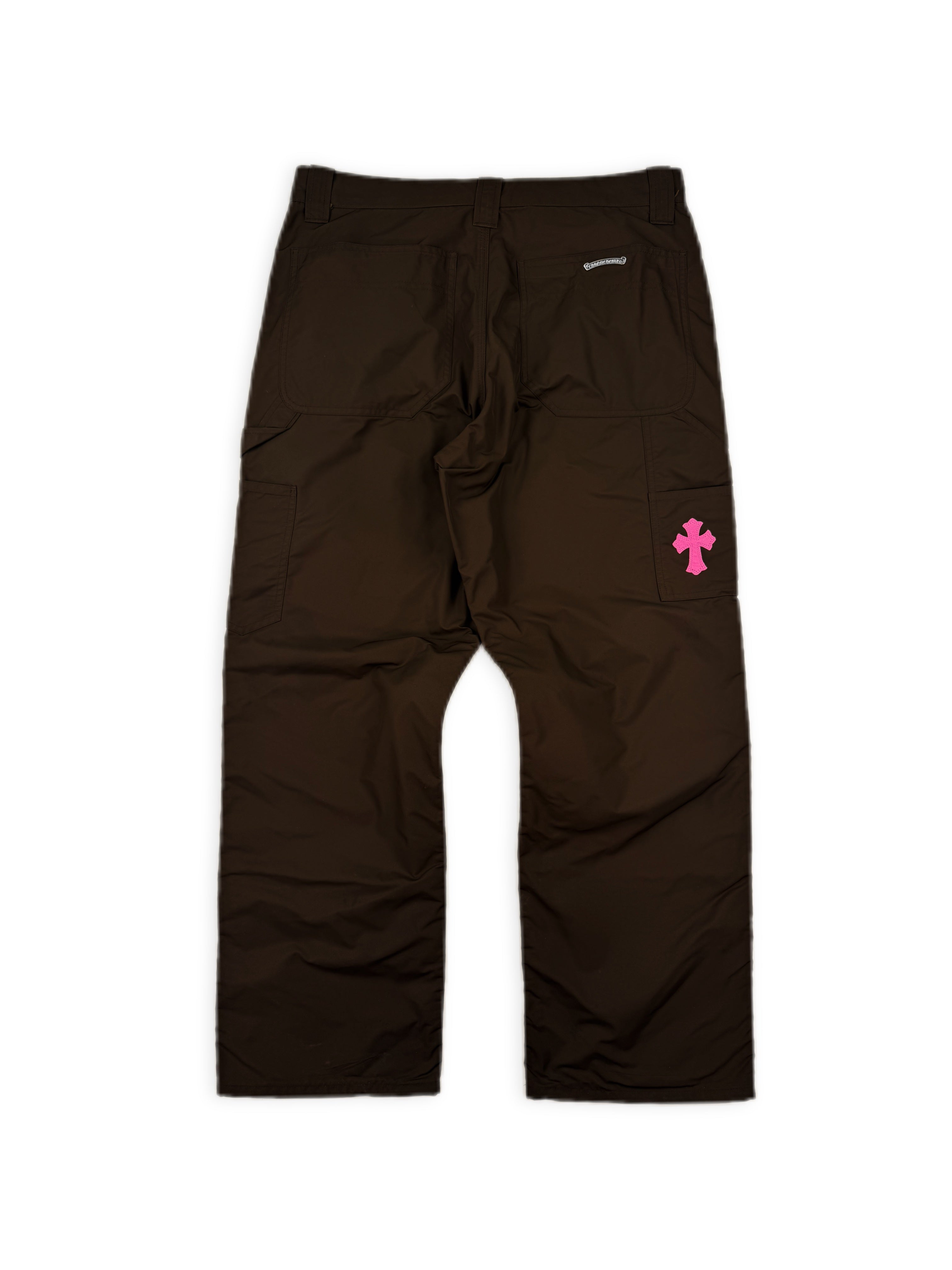 Chrome Hearts Pink Cross Patch Leather Brown Double Knee Carpenter Pants
