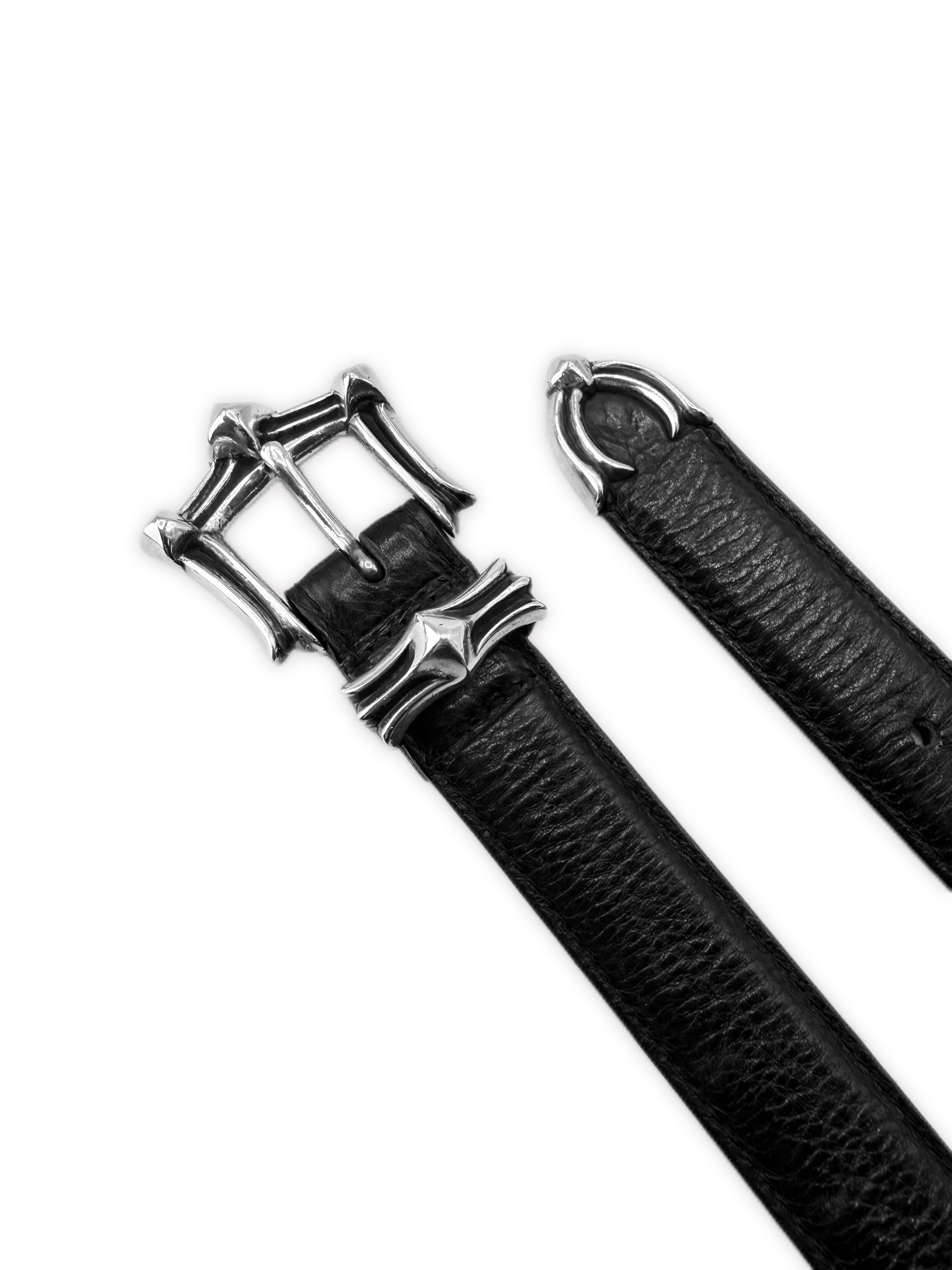 Chrome Hearts Waxed Punk 1 in Silver 3 Piece Leather Belt
