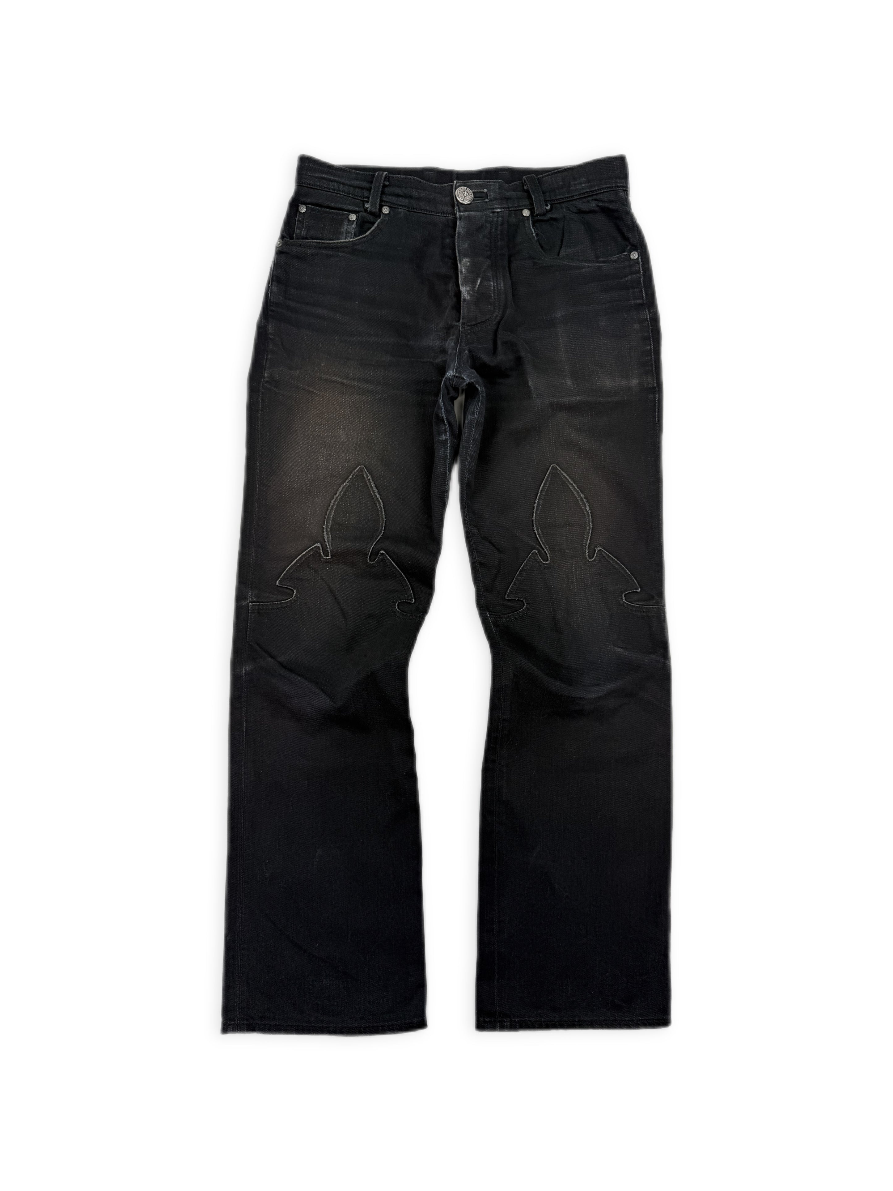 Chrome Hearts Fleur Knee Sun Faded .925 Silver Black Denim Jeans
