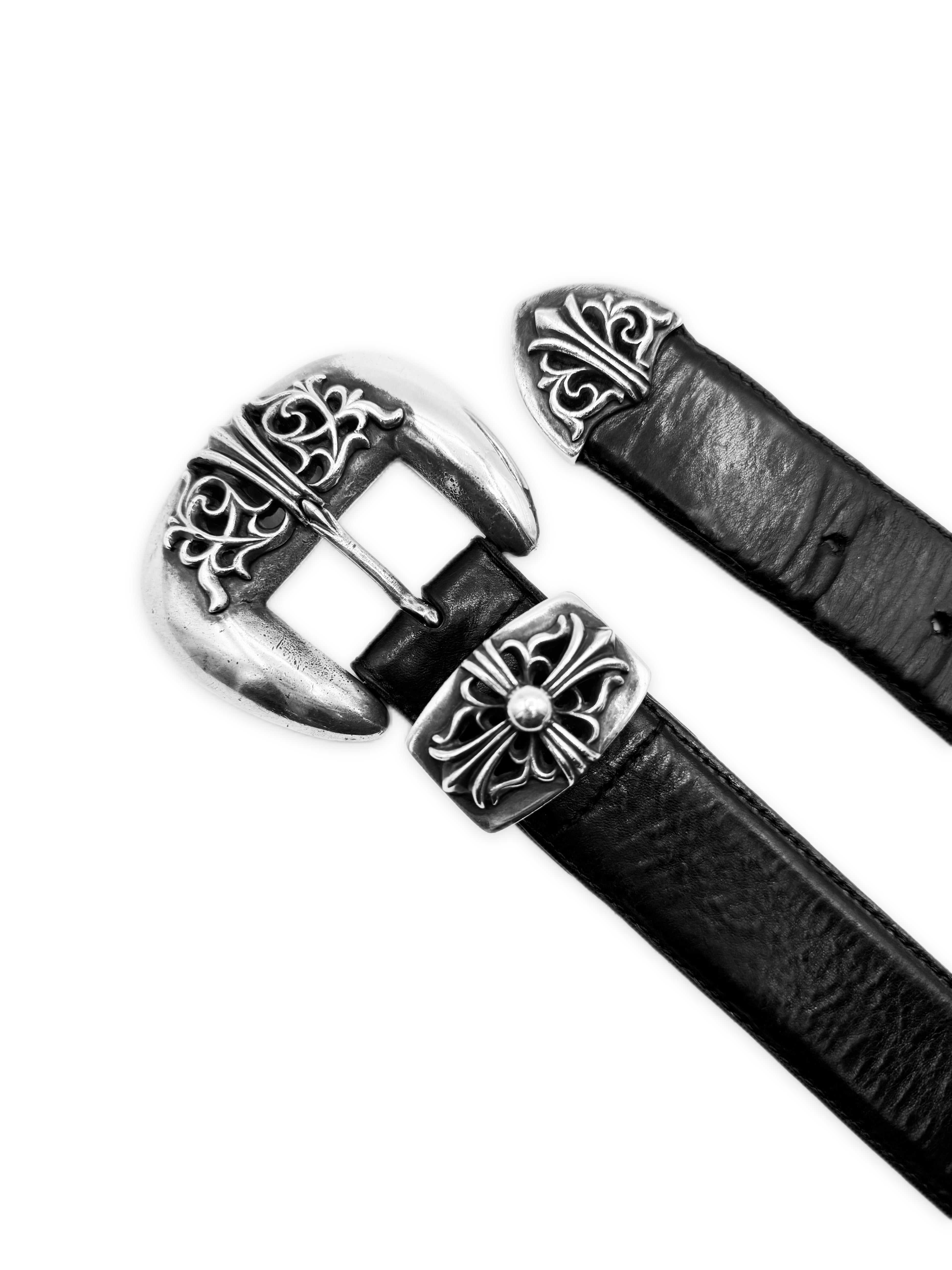 Chrome Hearts Western 3 Piece .925 Silver Black Leather Belt